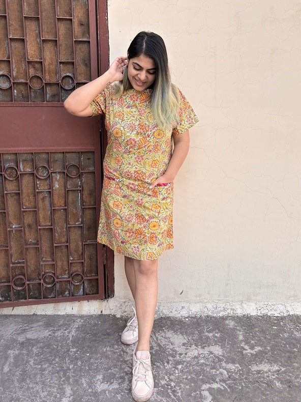 Inika Knee Length Shift Dress with Front Pockets