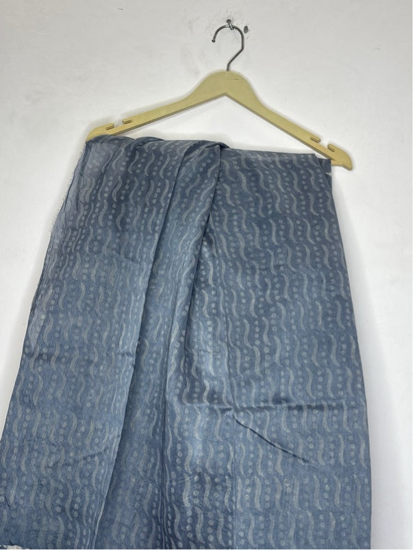 Grey Dabu Hand Block Printed Chanderi Saree