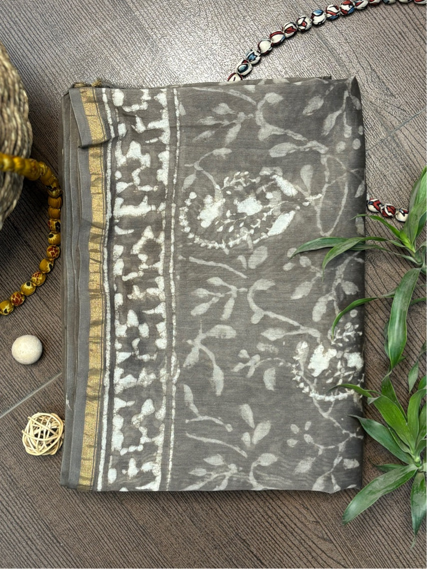 Kashish Dabu Hand Block Printed Chanderi Saree