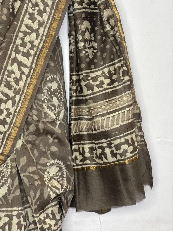 Kashish Dabu Hand Block Printed Chanderi Saree
