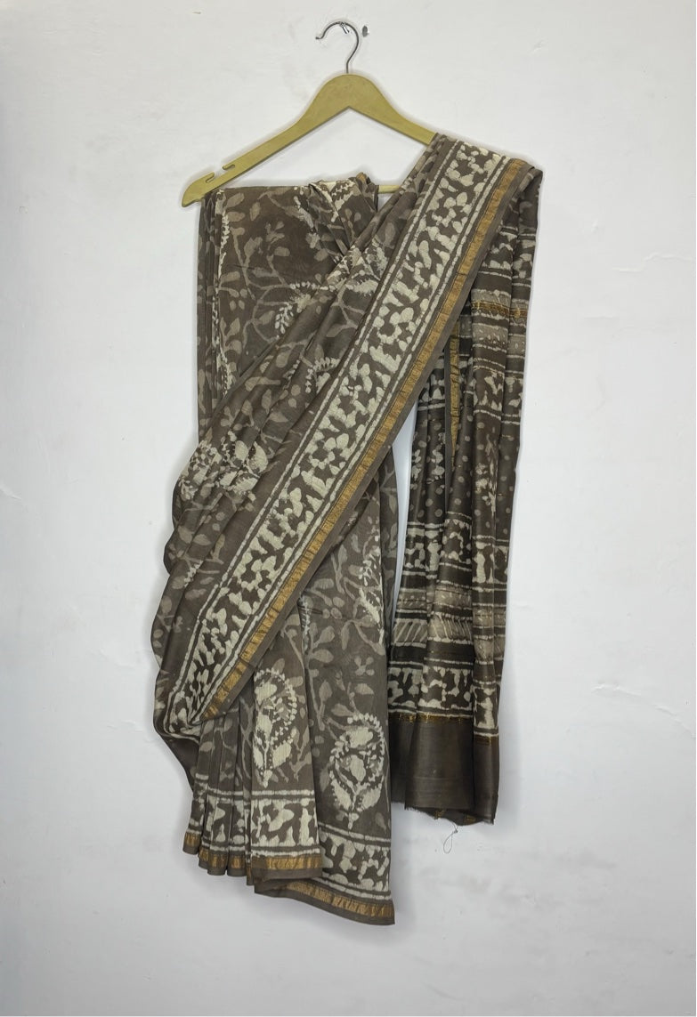Kashish Dabu Hand Block Printed Chanderi Saree