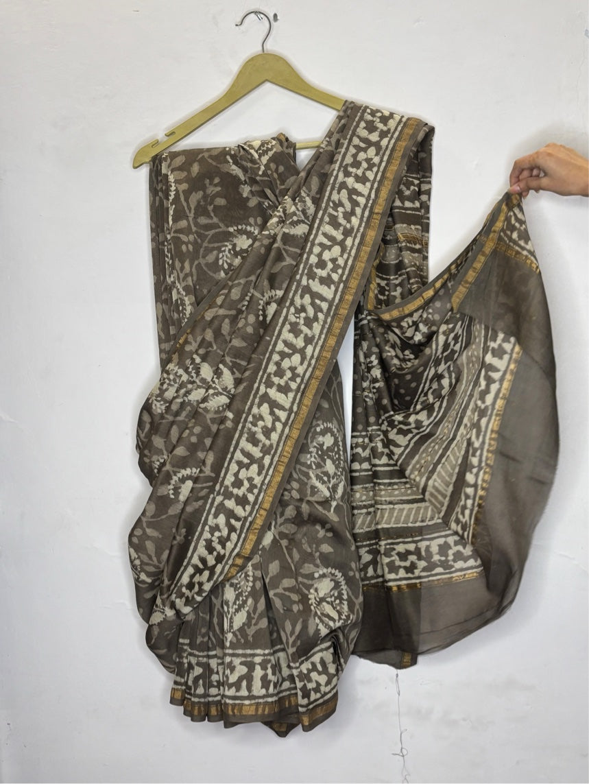 Kashish Dabu Hand Block Printed Chanderi Saree