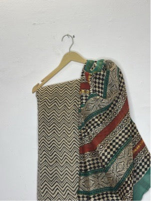 Black Zigzag Hand Block Printed Chanderi Saree