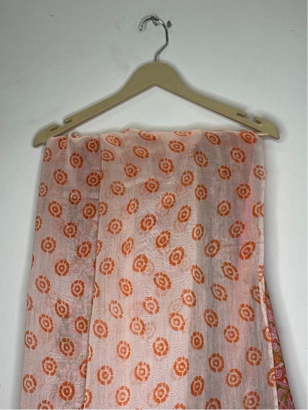 Pink Floral Hand Block Printed Chanderi Saree