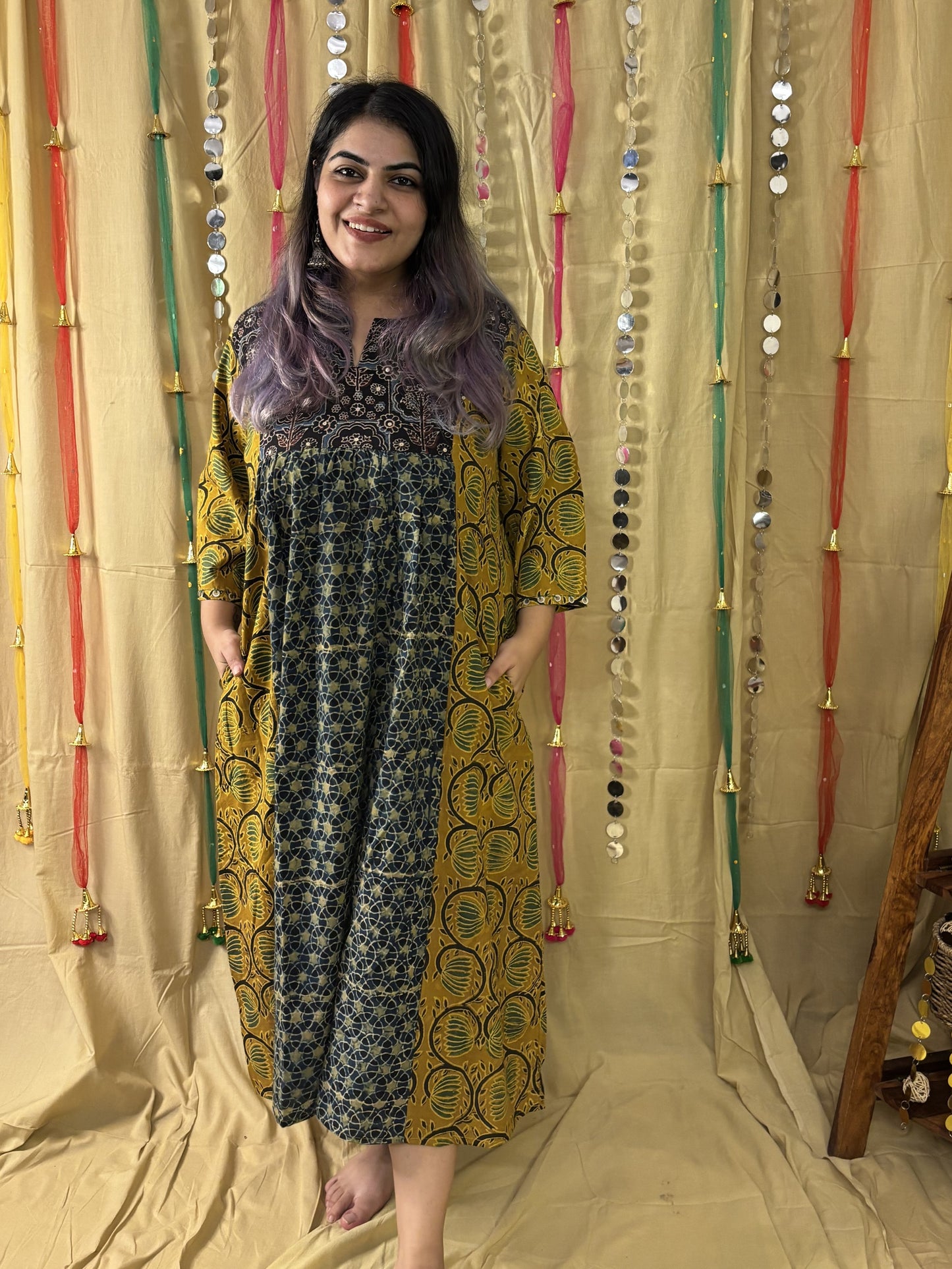 Samaira Ajrakh Midi Dress with Hand Embroidery Detailing
