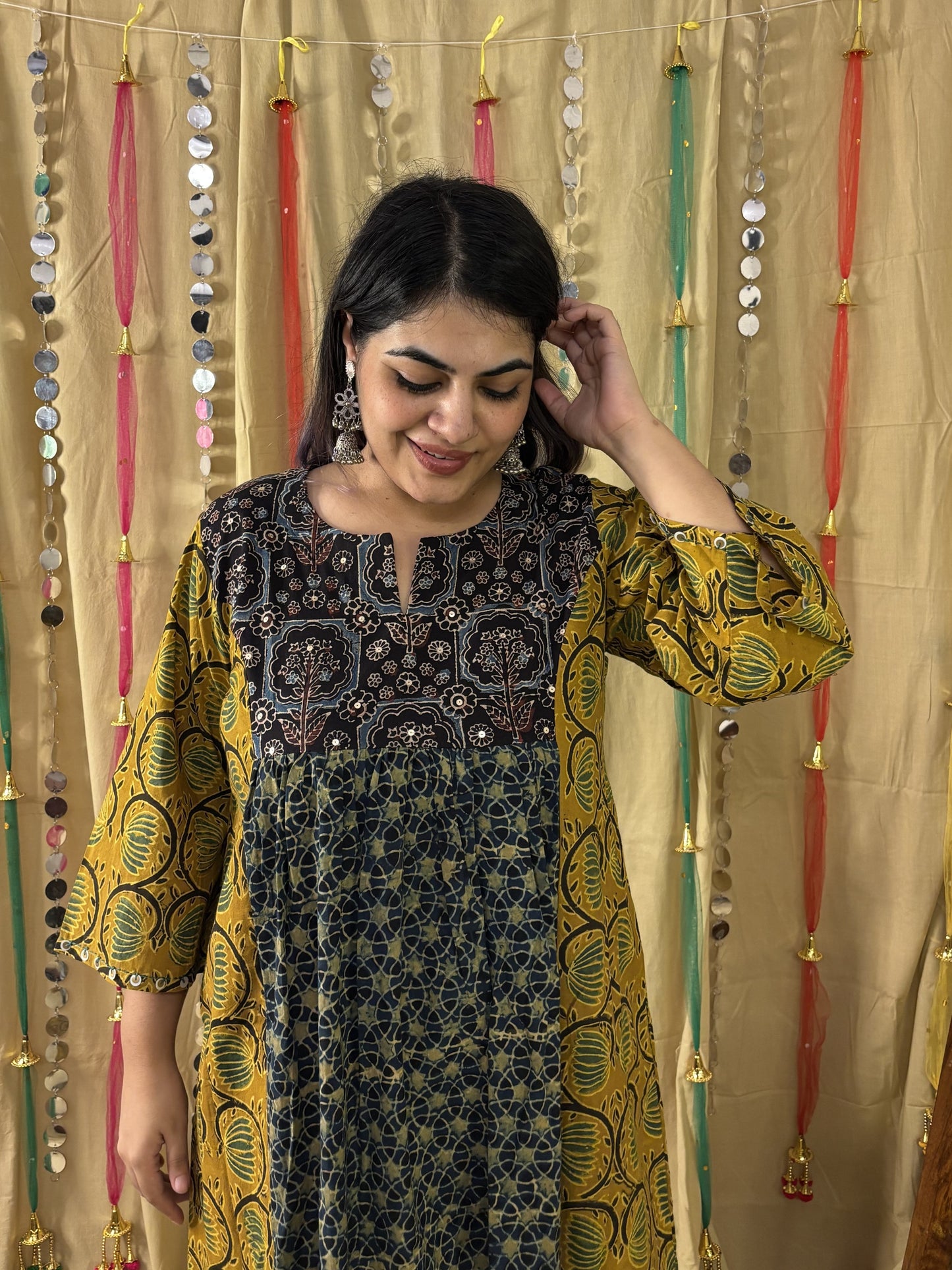 Samaira Ajrakh Midi Dress with Hand Embroidery Detailing