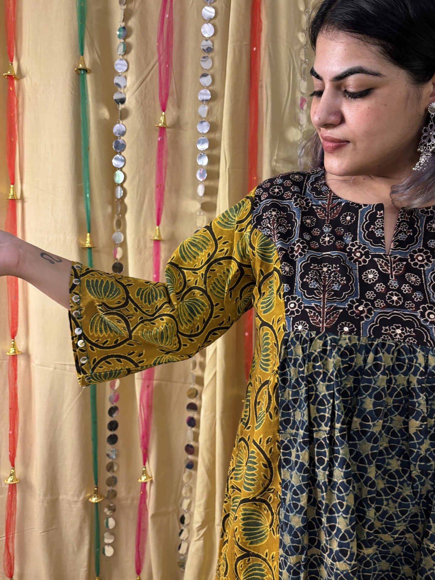 Samaira Ajrakh Midi Dress with Hand Embroidery Detailing
