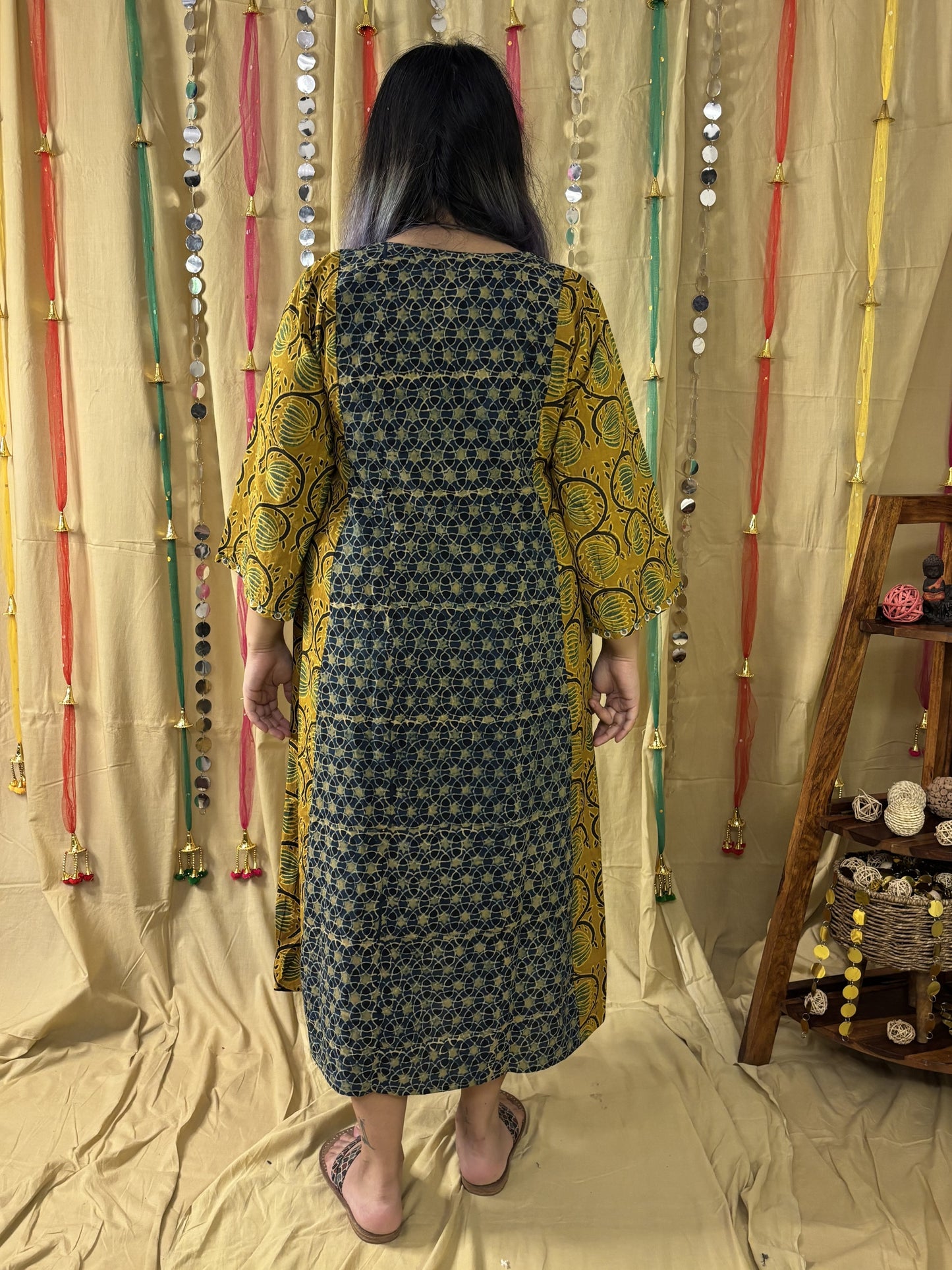 Samaira Ajrakh Midi Dress with Hand Embroidery Detailing