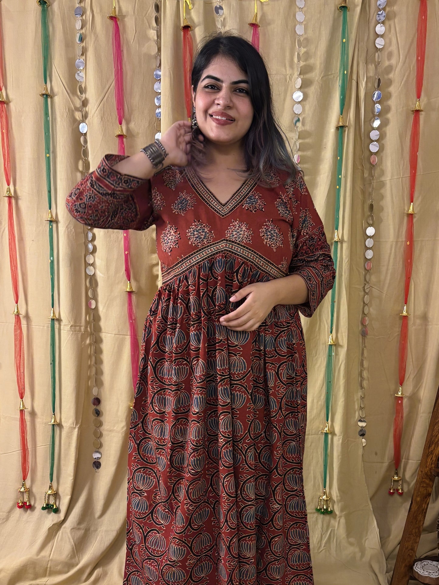 Roohi Ajrakh Hand Block Printed Nyra Cut Dress