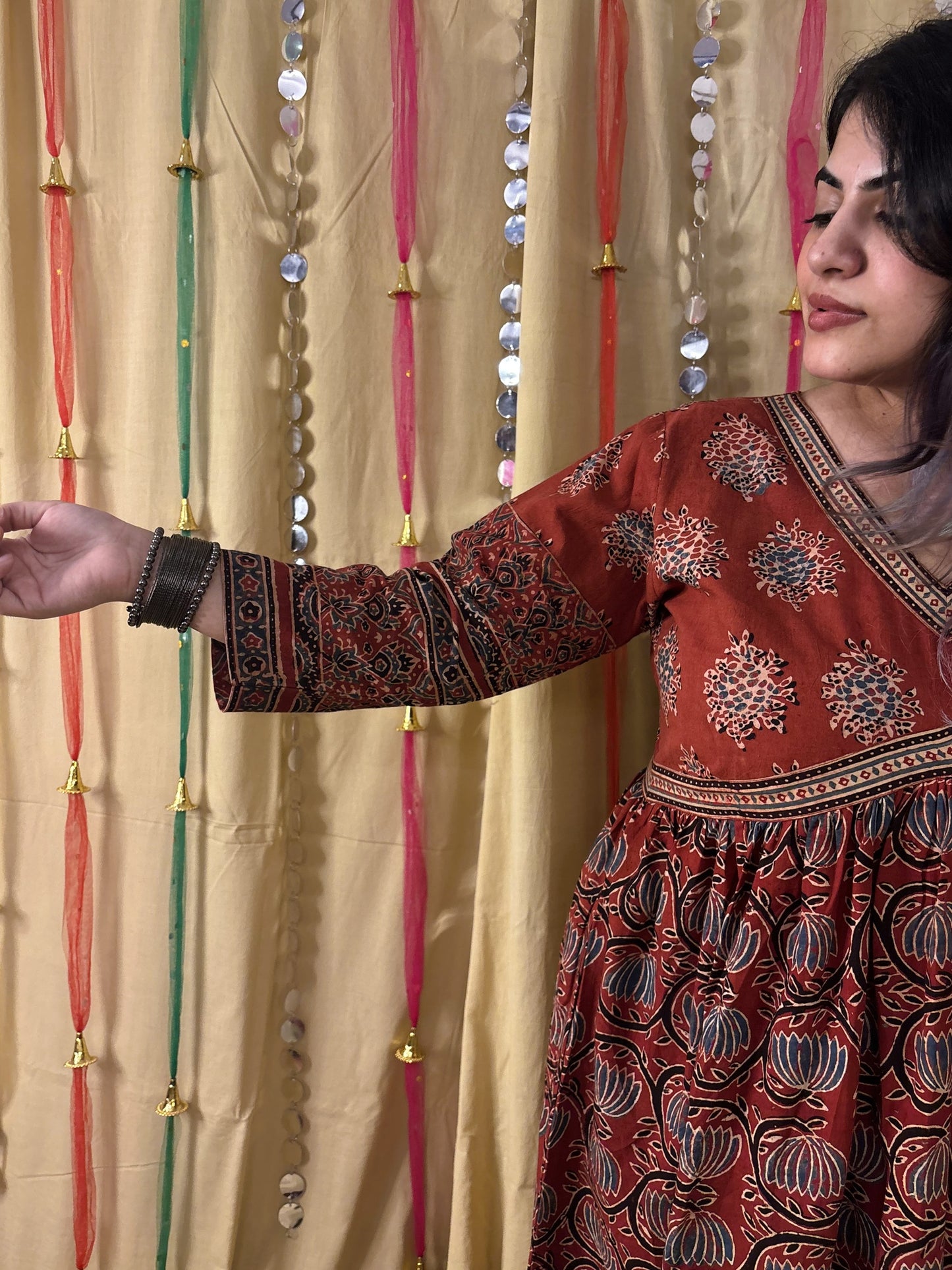 Roohi Ajrakh Hand Block Printed Nyra Cut Dress
