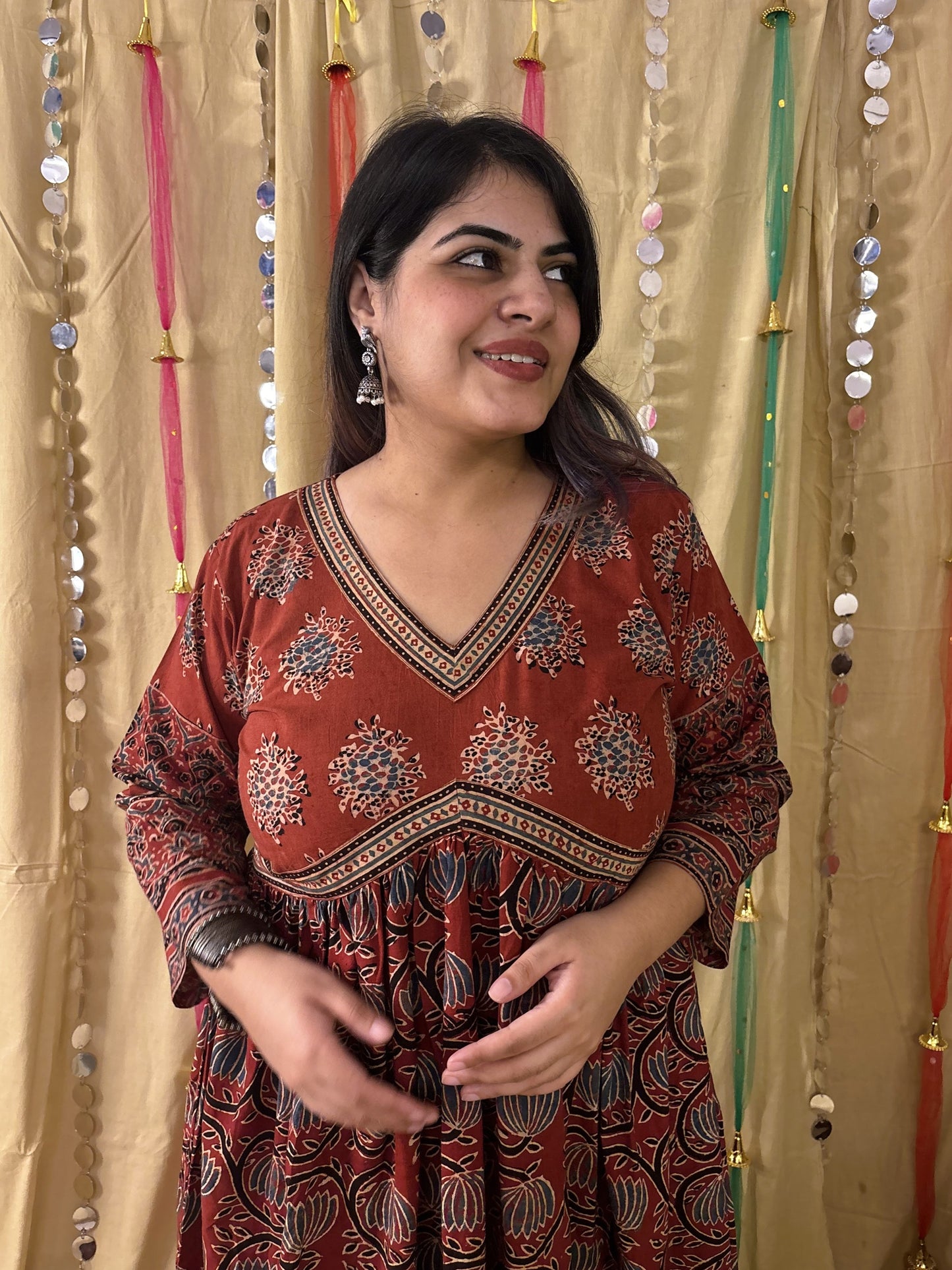 Roohi Ajrakh Hand Block Printed Nyra Cut Dress
