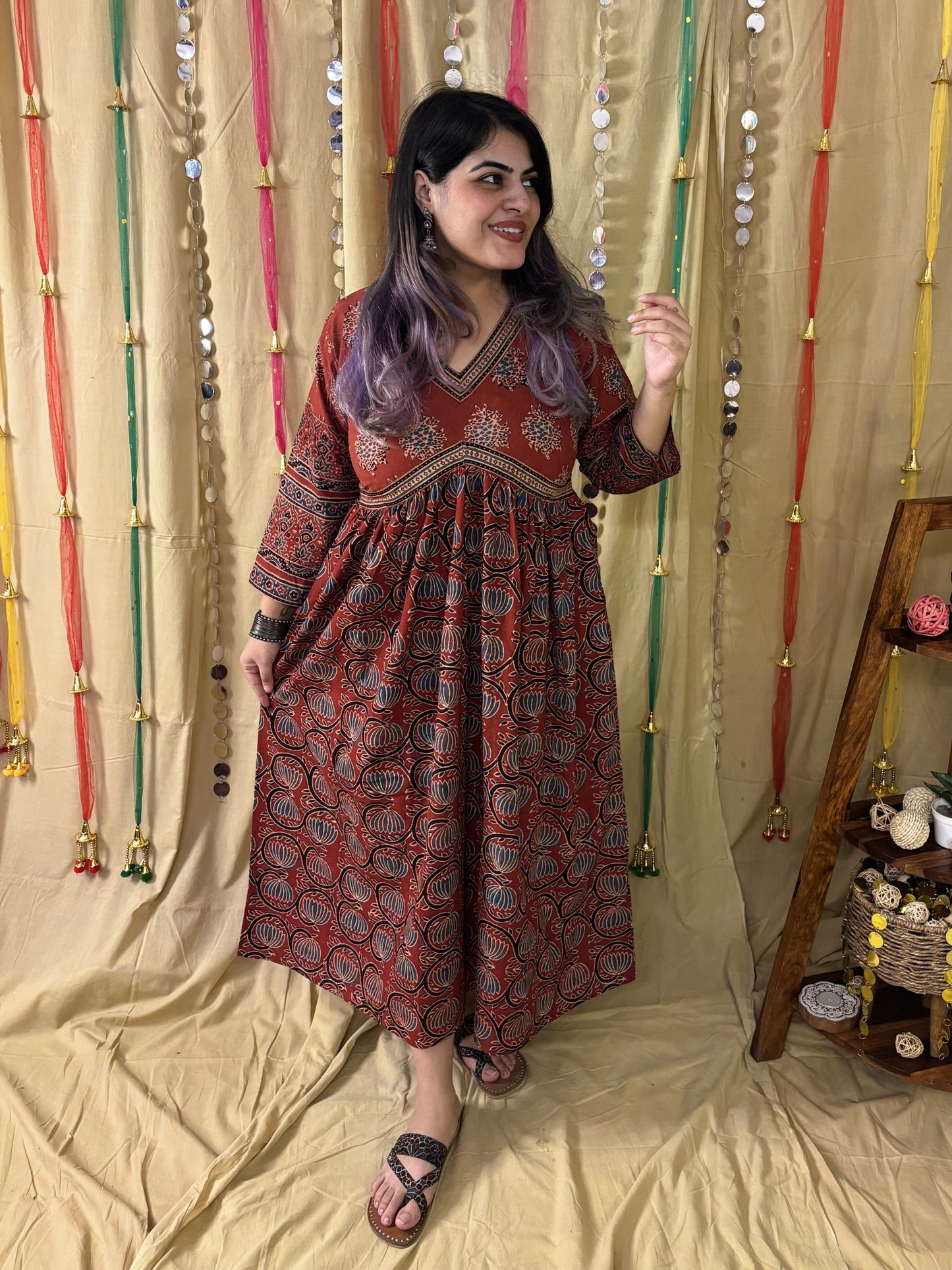 Roohi Ajrakh Hand Block Printed Nyra Cut Dress