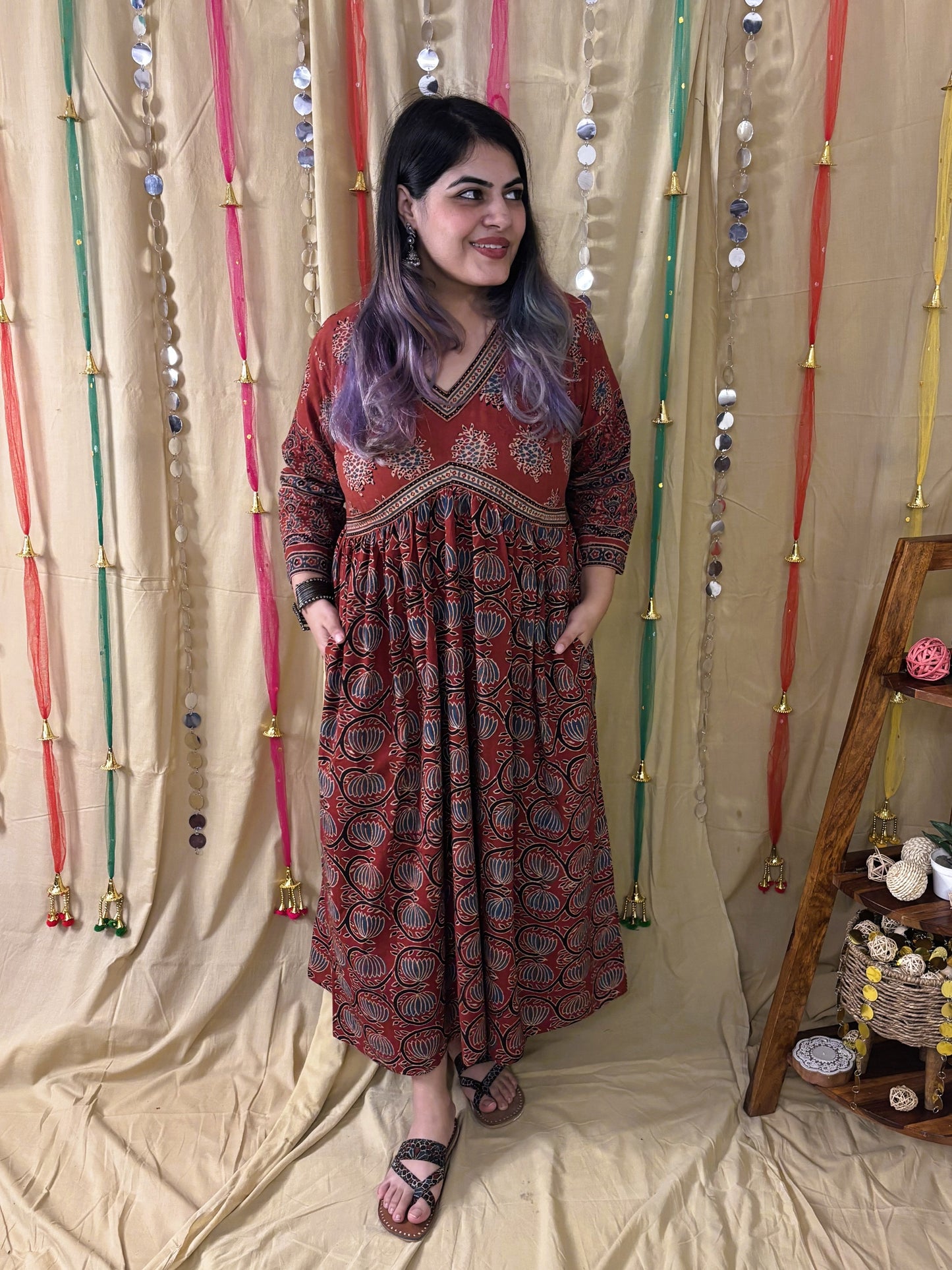 Roohi Ajrakh Hand Block Printed Nyra Cut Dress