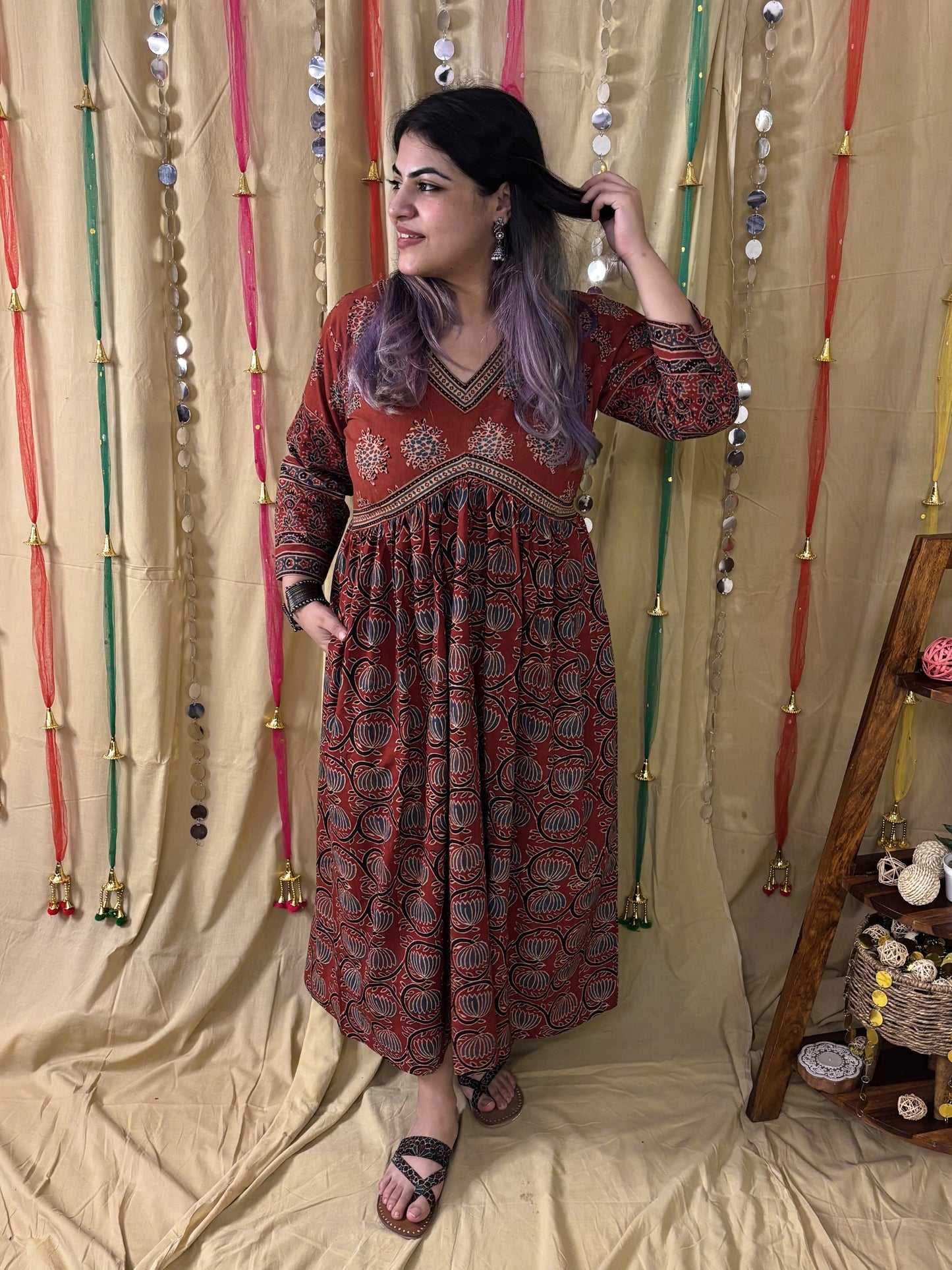 Roohi Ajrakh Hand Block Printed Nyra Cut Dress