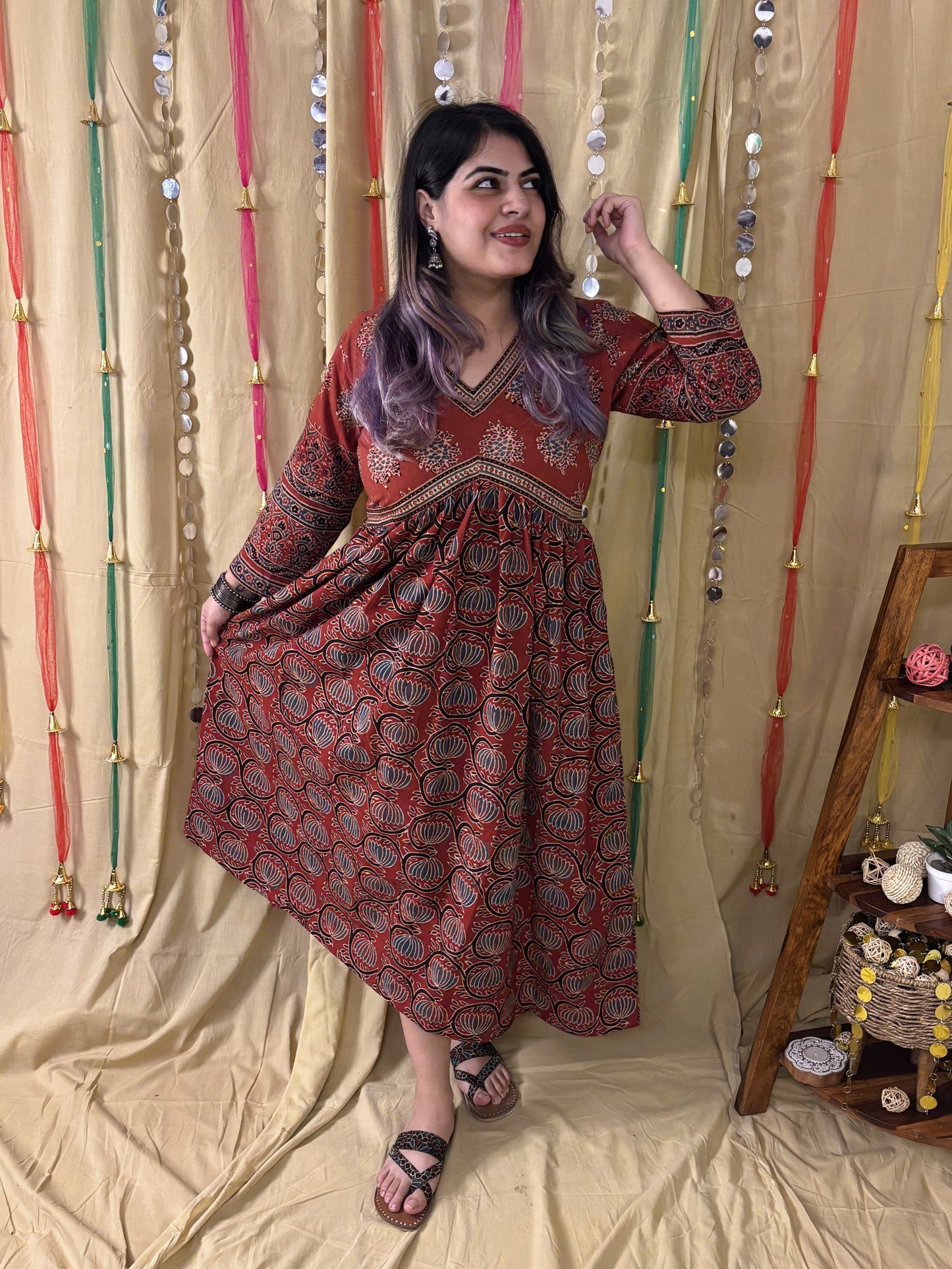 Roohi Ajrakh Hand Block Printed Nyra Cut Dress