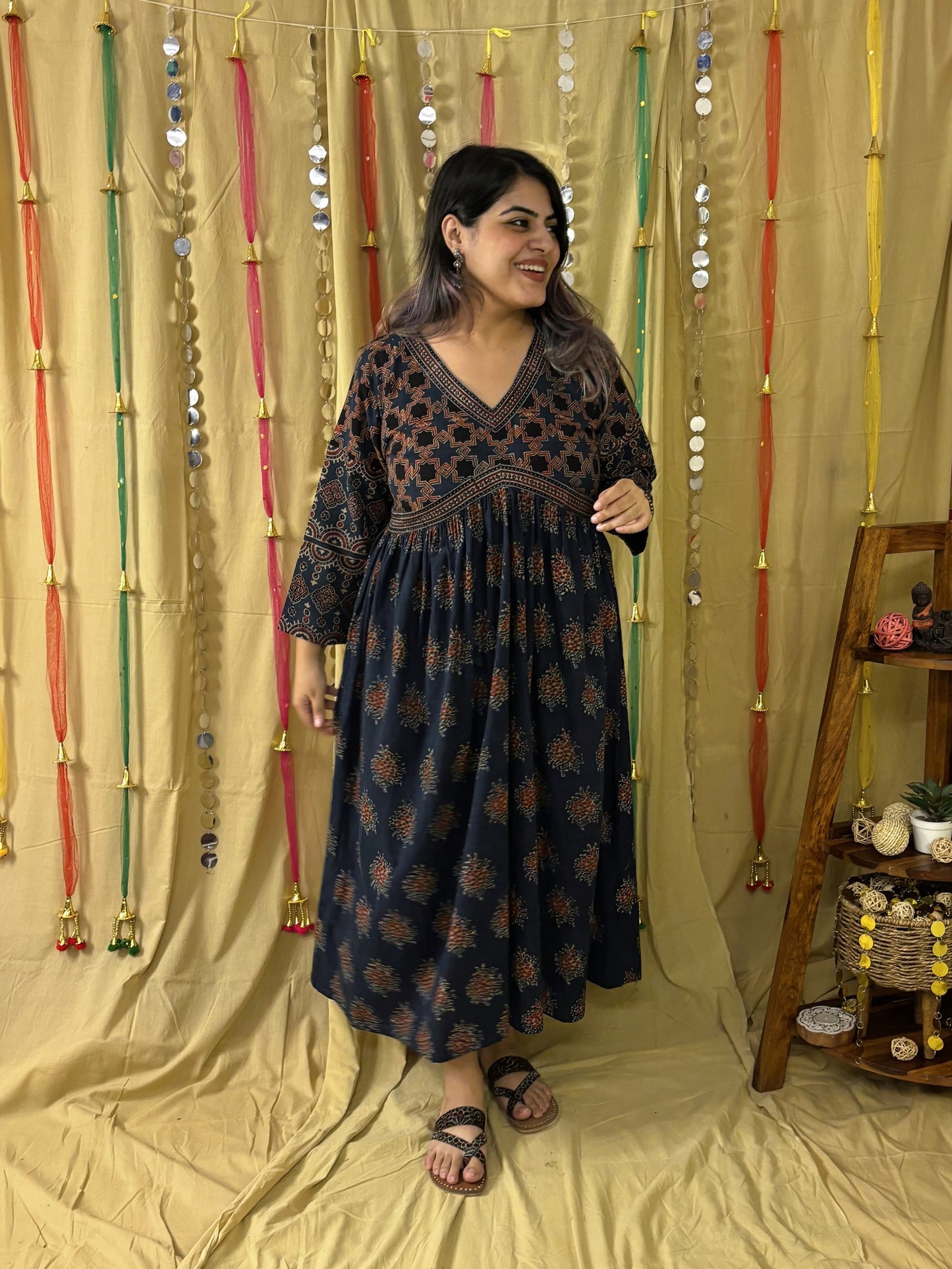 Falak Ajrakh Hand Block Printed Nyra Cut Dress