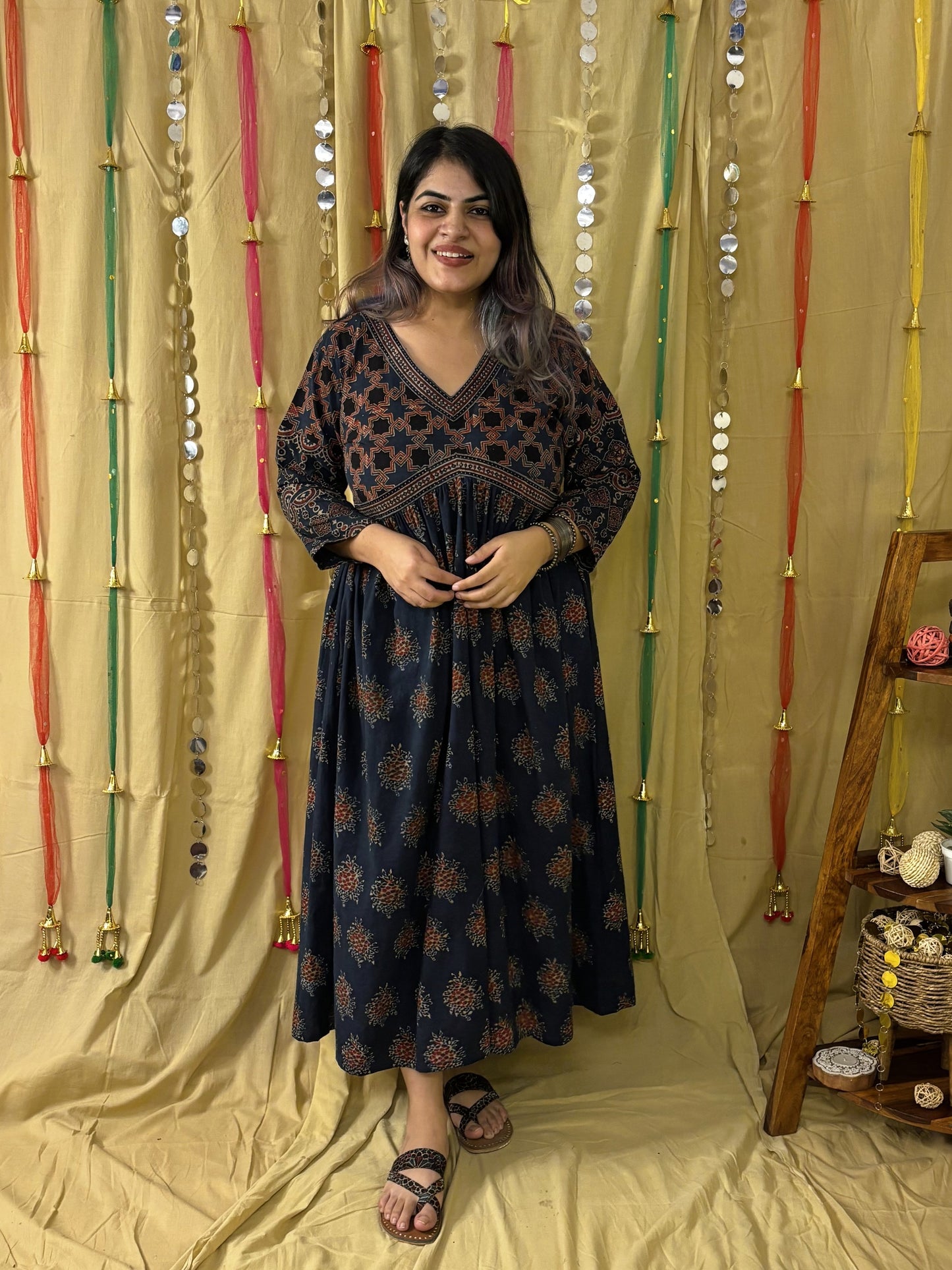 Falak Ajrakh Hand Block Printed Nyra Cut Dress