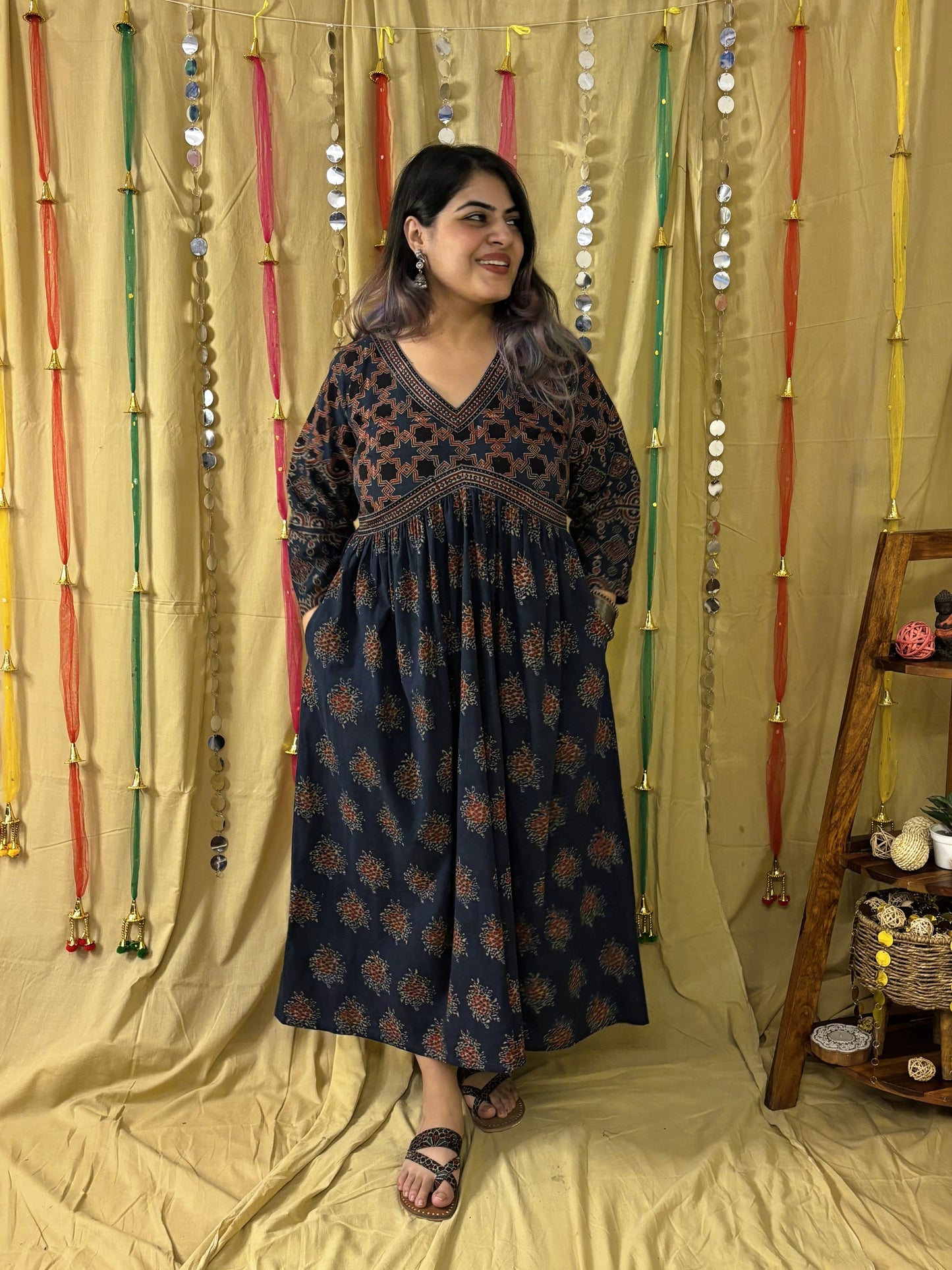 Falak Ajrakh Hand Block Printed Nyra Cut Dress