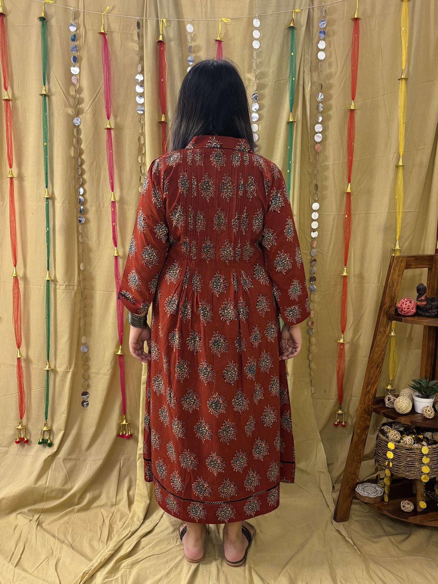 Roohi Hand Block Printed Midi Dress with Pintuck Detailing