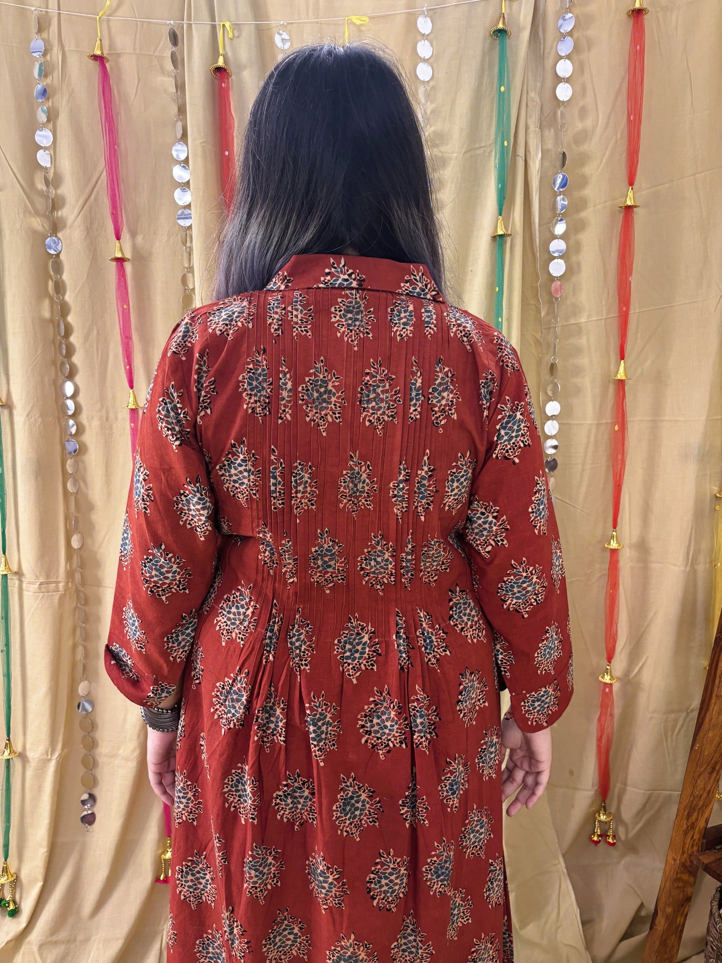 Roohi Hand Block Printed Midi Dress with Pintuck Detailing