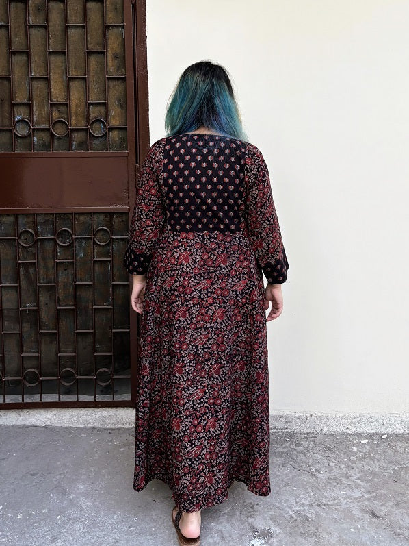 Kohl Ajrakh A line Maxi Patch Dress