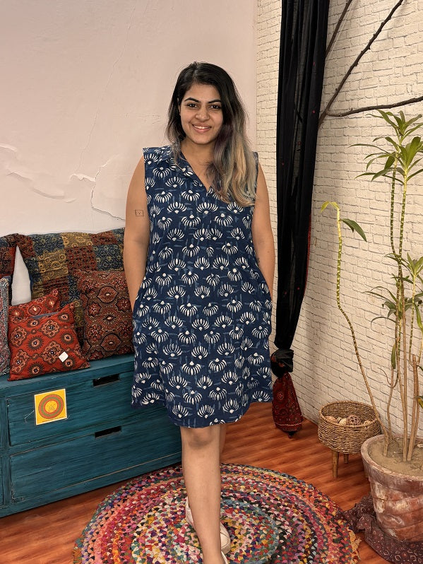 Midnight Blue A Line Knee Length Collar Dress