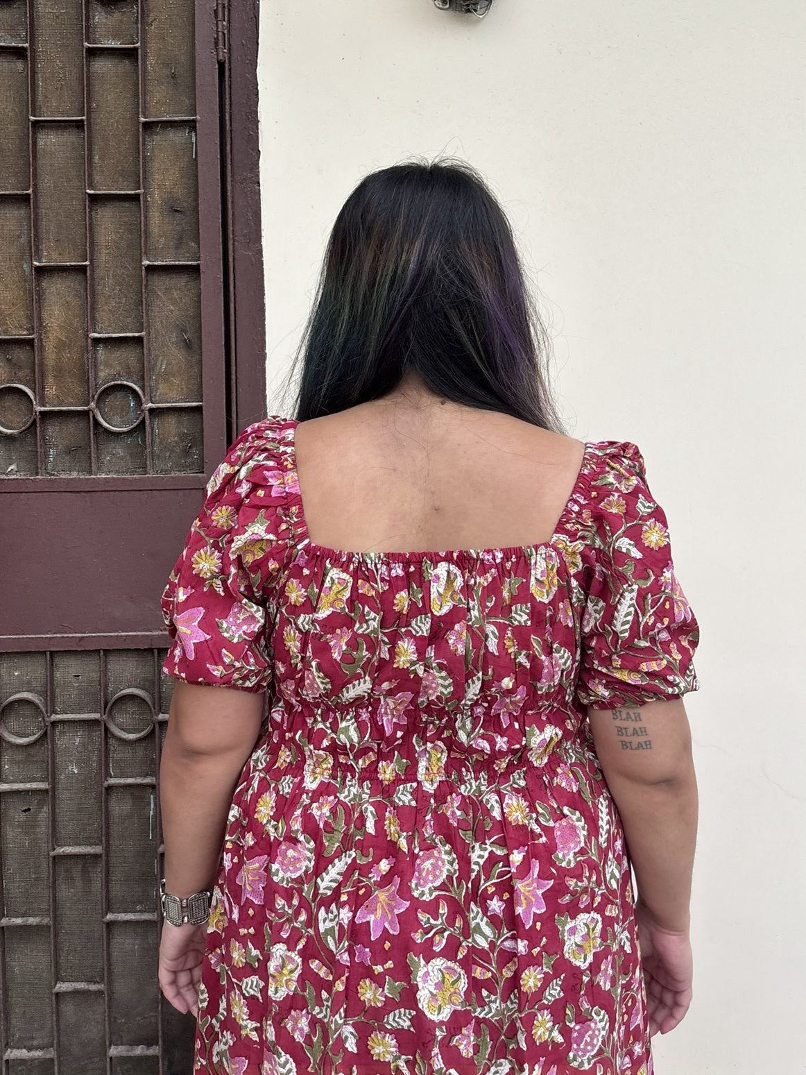 Gulaal Hand Block Printed Maxi Dress with Puff Sleeves