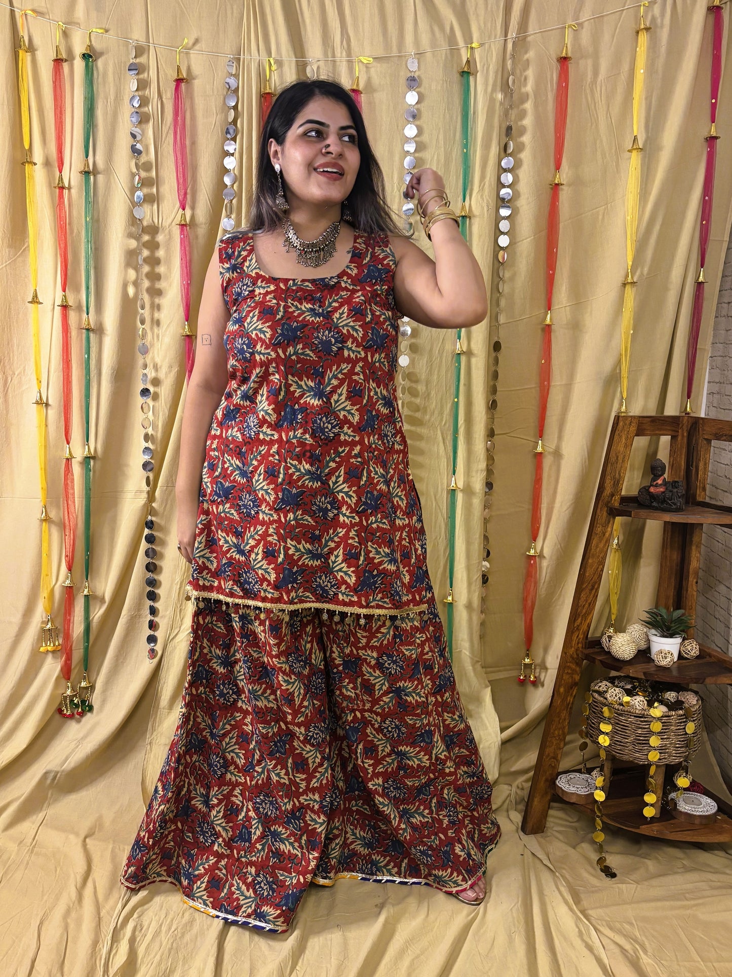 Zareen Short Kurti with Kali Pants Set with Corset Back