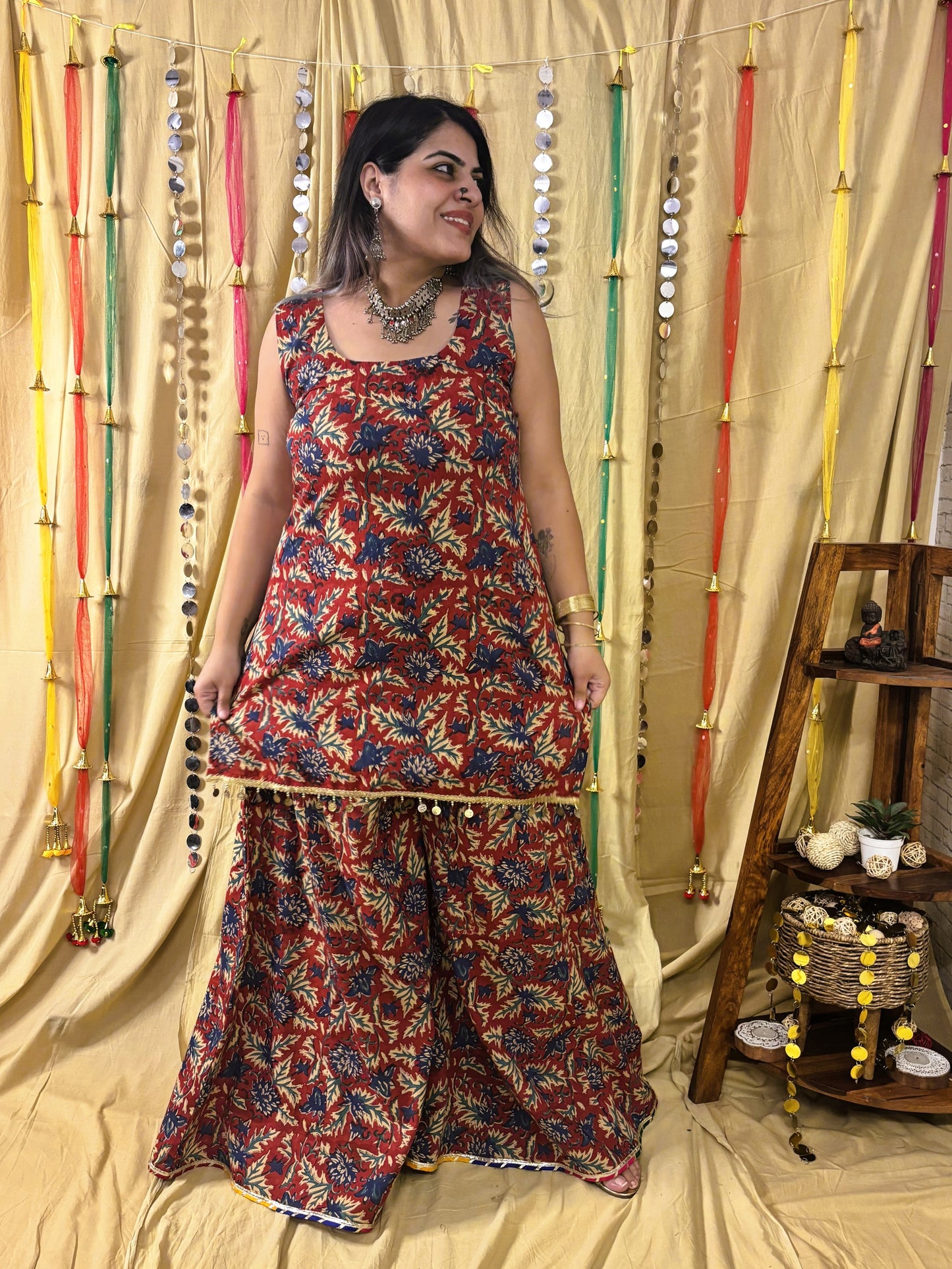 Zareen Short Kurti with Kali Pants Set with Corset Back