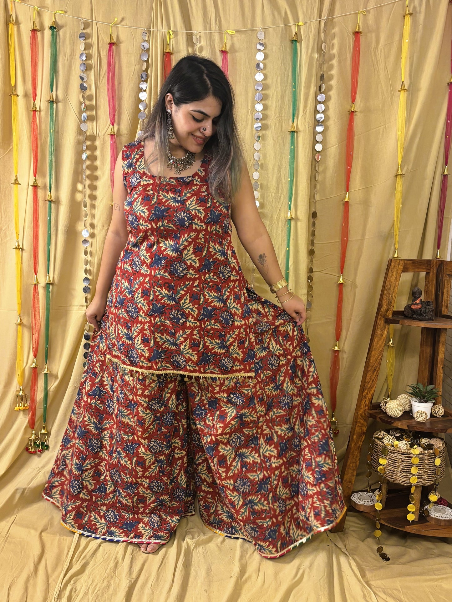 Zareen Short Kurti with Kali Pants Set with Corset Back