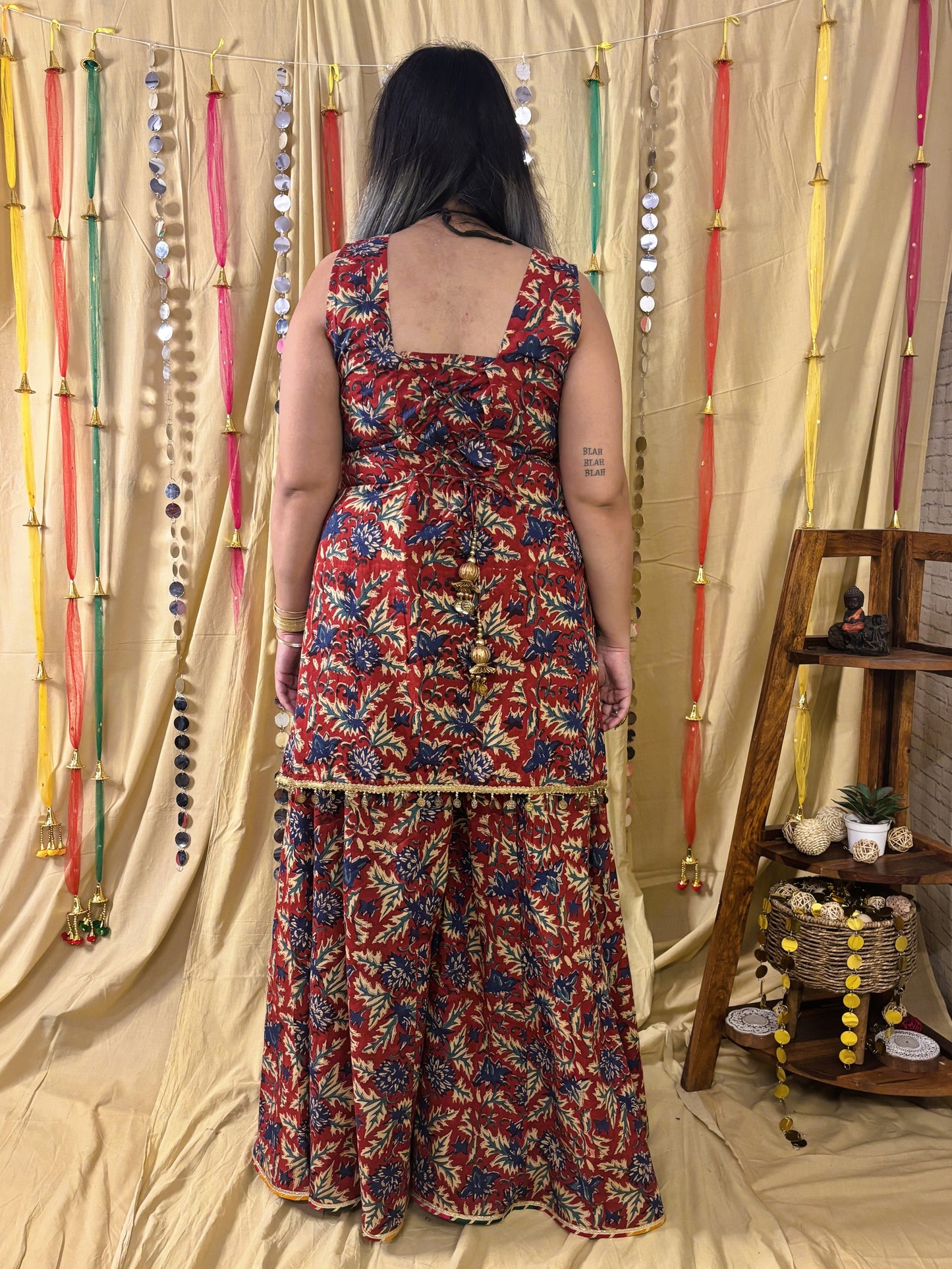 Zareen Short Kurti with Kali Pants Set with Corset Back