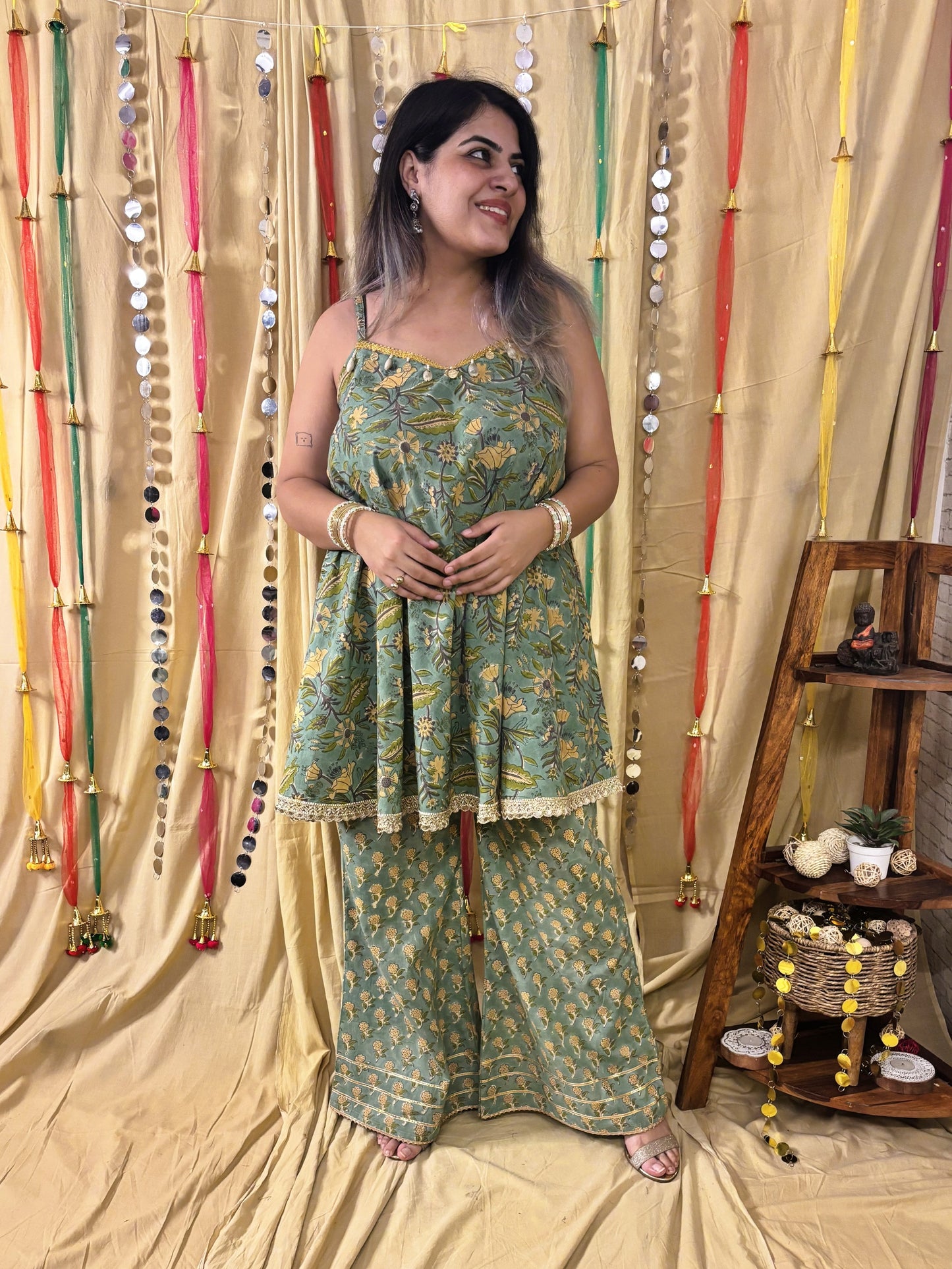 Hoor Hand Block Printed Flared Top with Fit Flare Pants