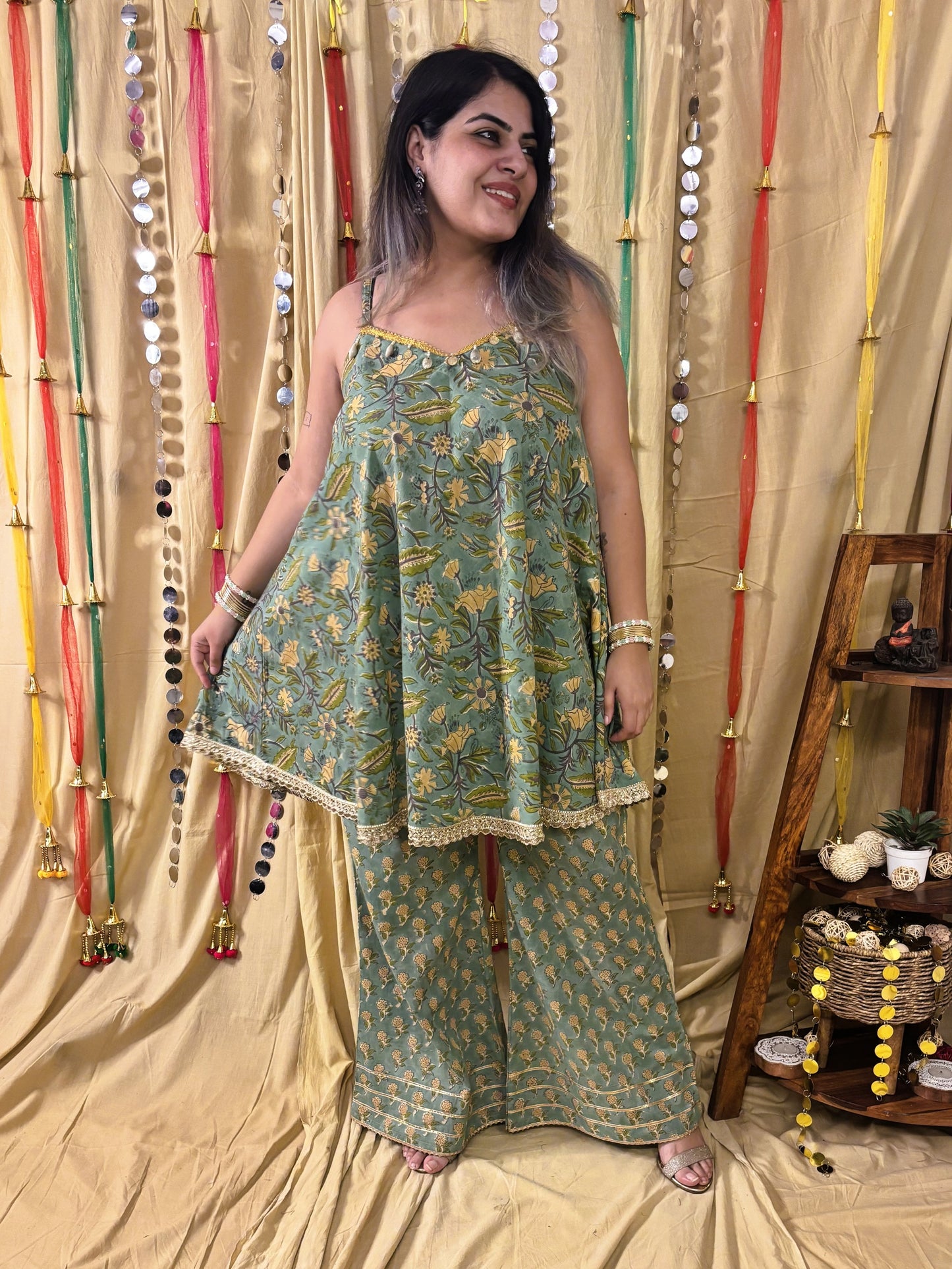 Hoor Hand Block Printed Flared Top with Fit Flare Pants