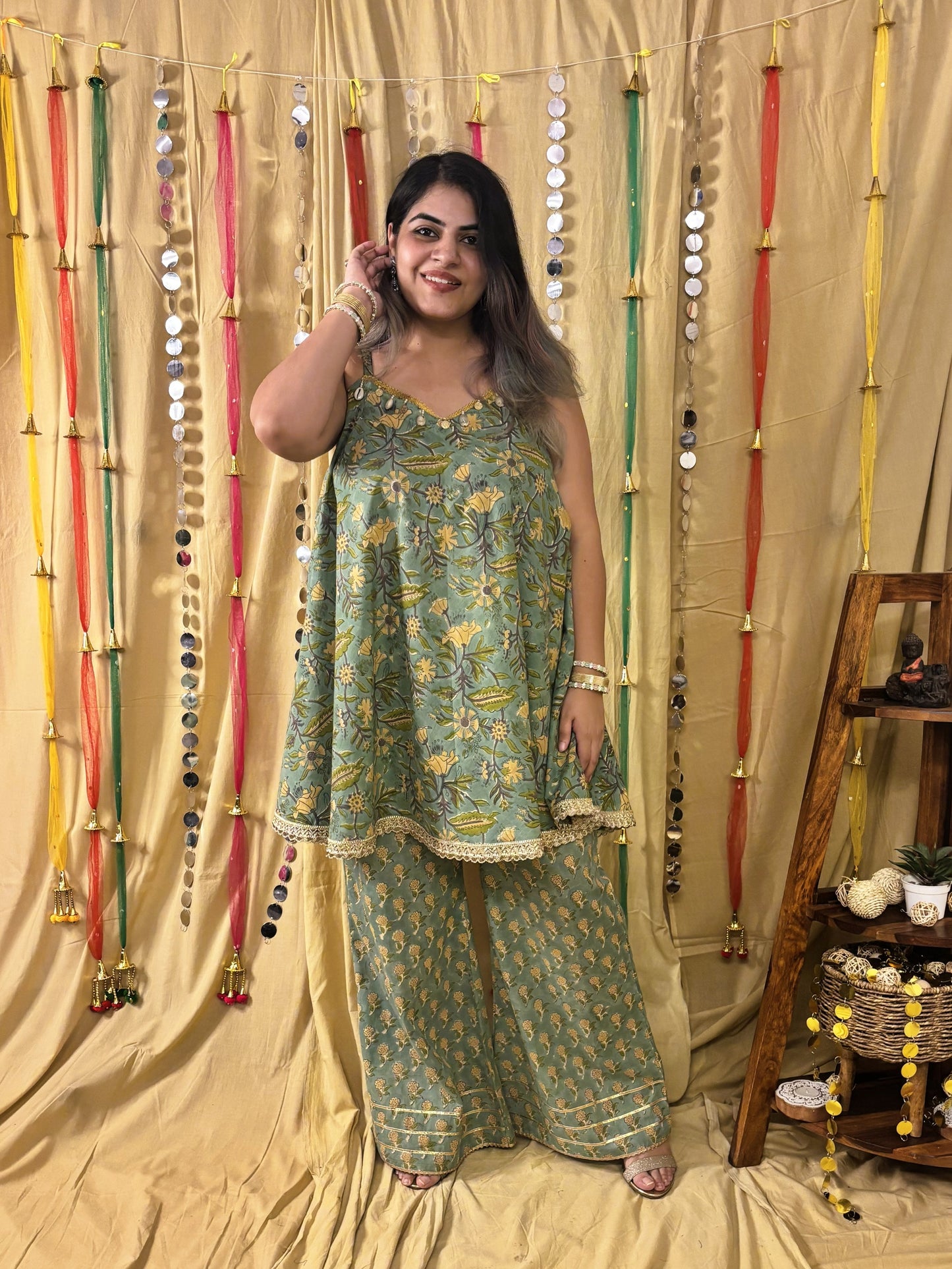Hoor Hand Block Printed Flared Top with Fit Flare Pants
