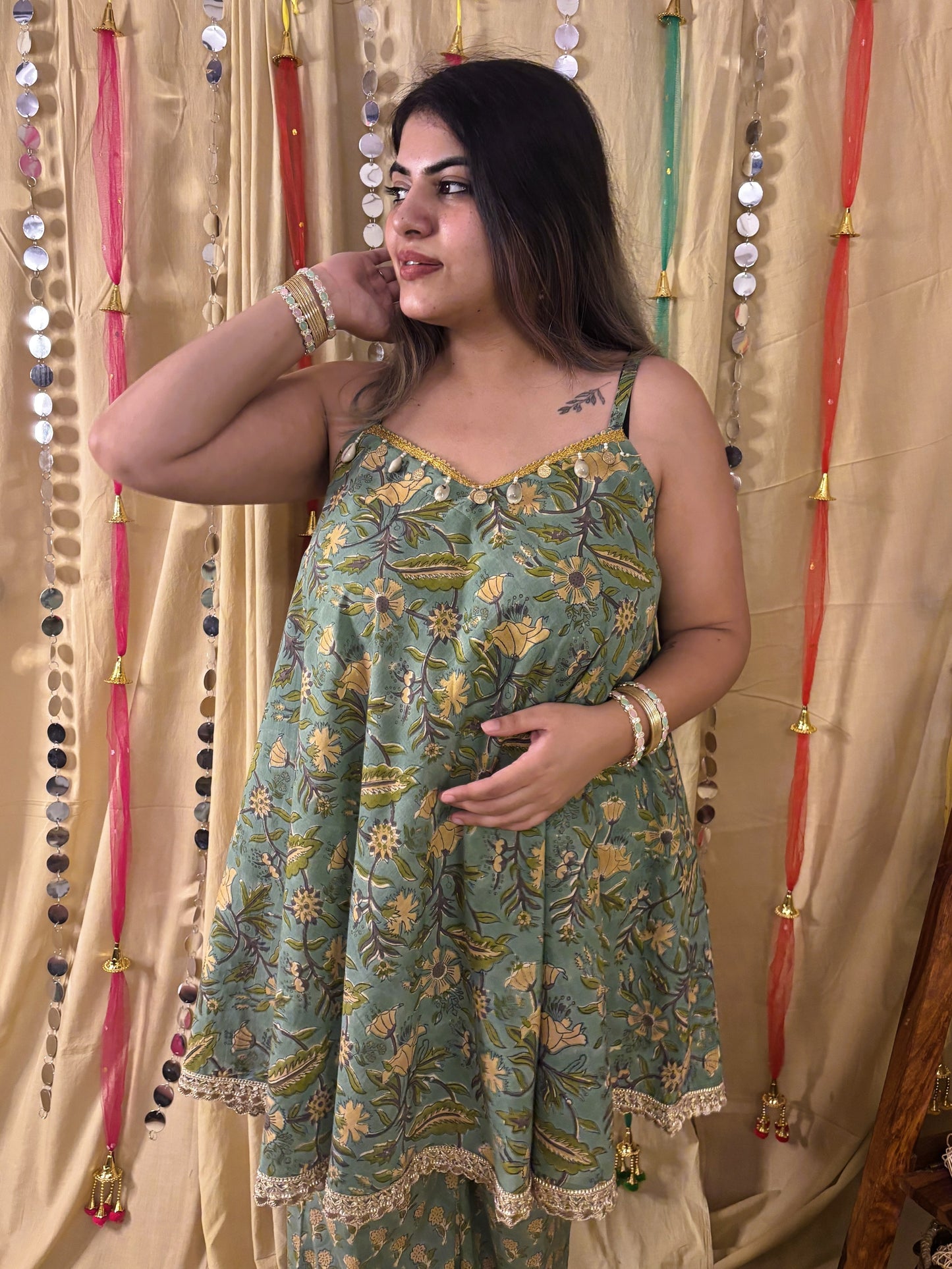 Hoor Hand Block Printed Flared Top with Fit Flare Pants