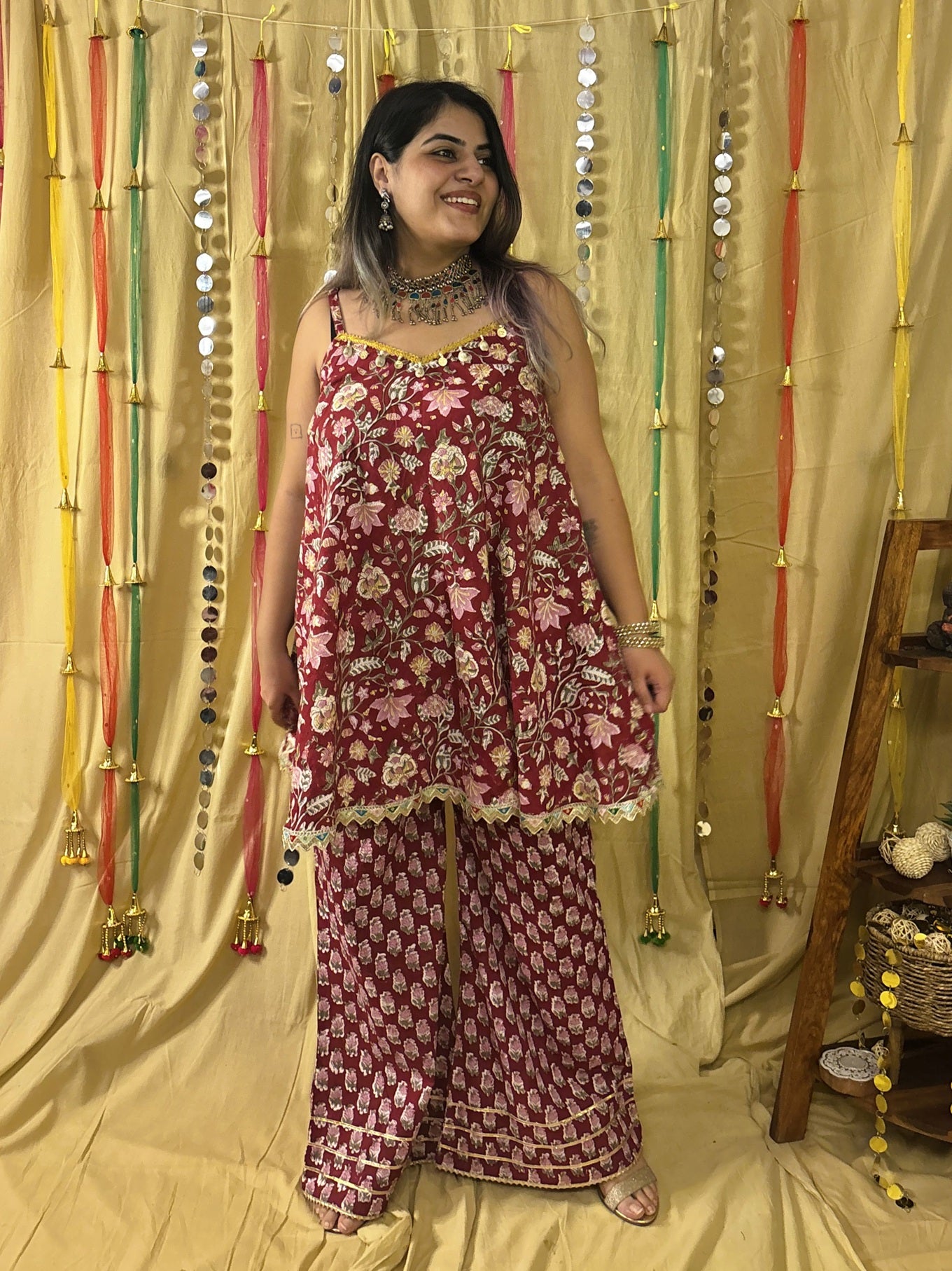 Gulaal Hand Block Printed Flared Top with Fit Flare Pants