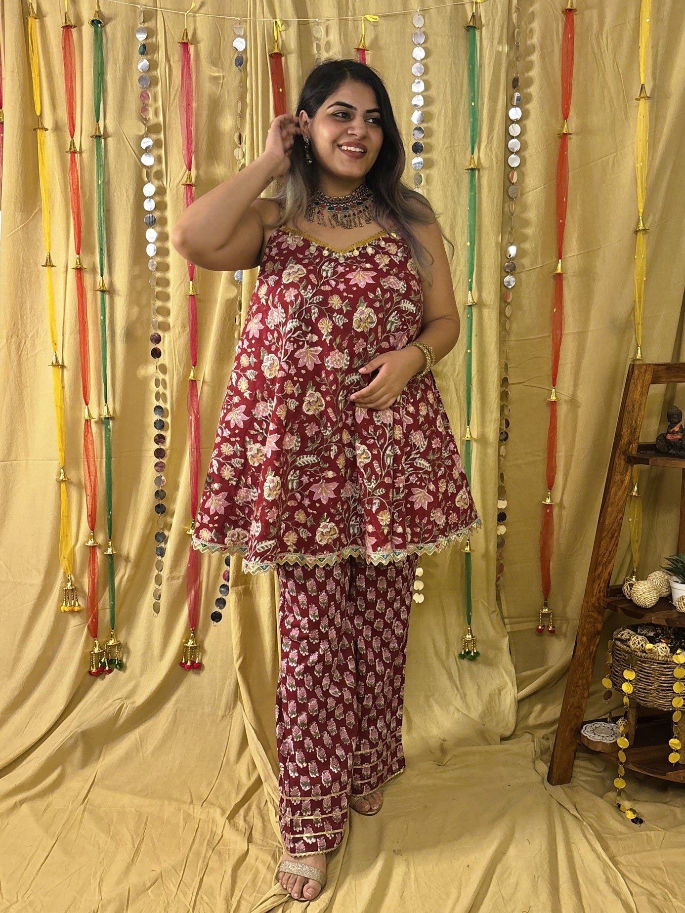 Gulaal Hand Block Printed Flared Top with Fit Flare Pants