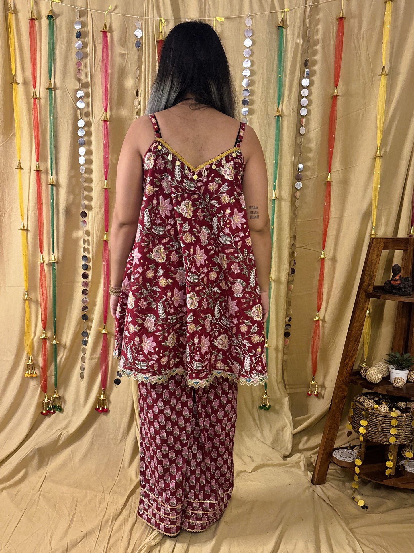 Gulaal Hand Block Printed Flared Top with Fit Flare Pants