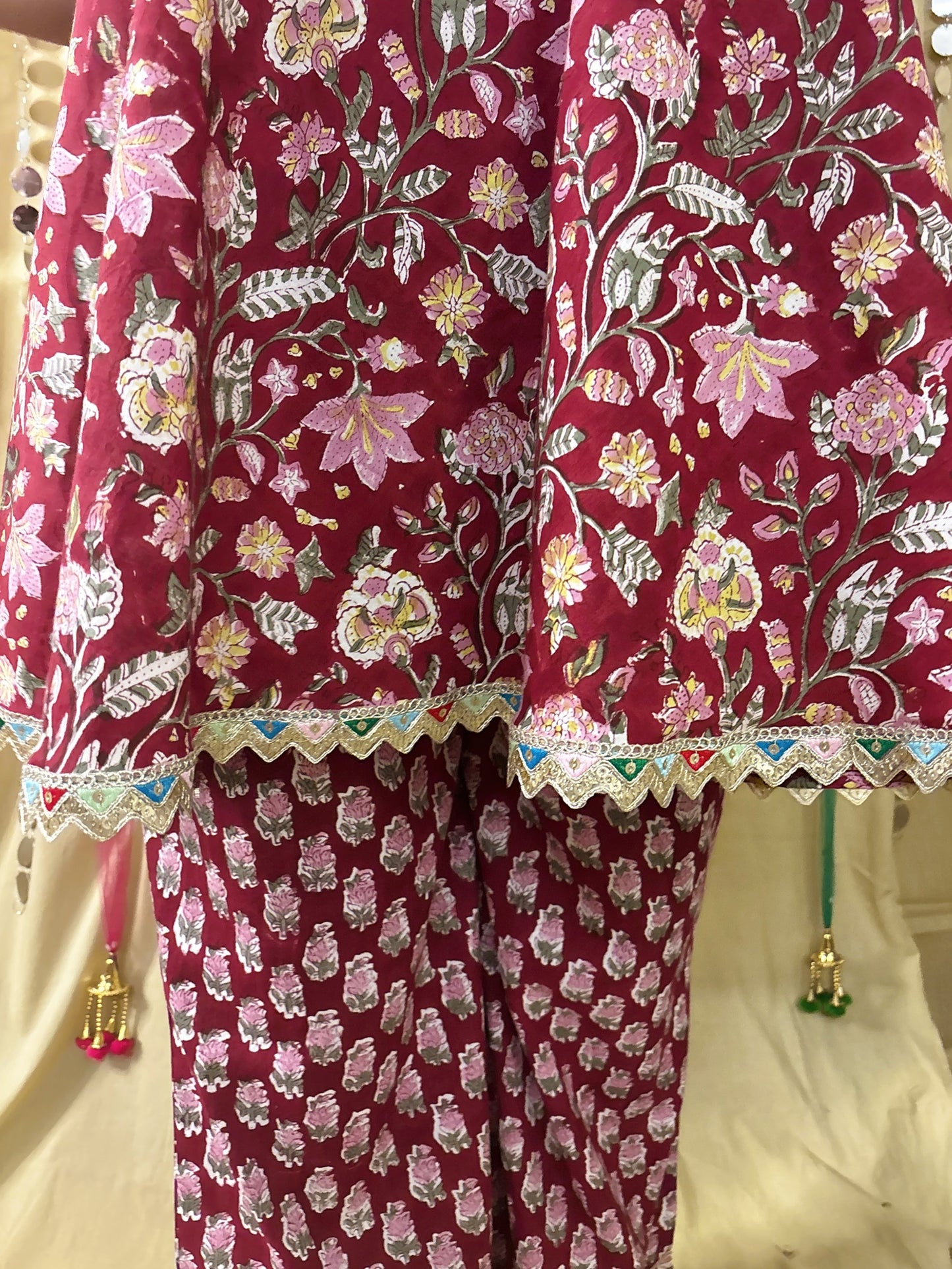 Gulaal Hand Block Printed Flared Top with Fit Flare Pants