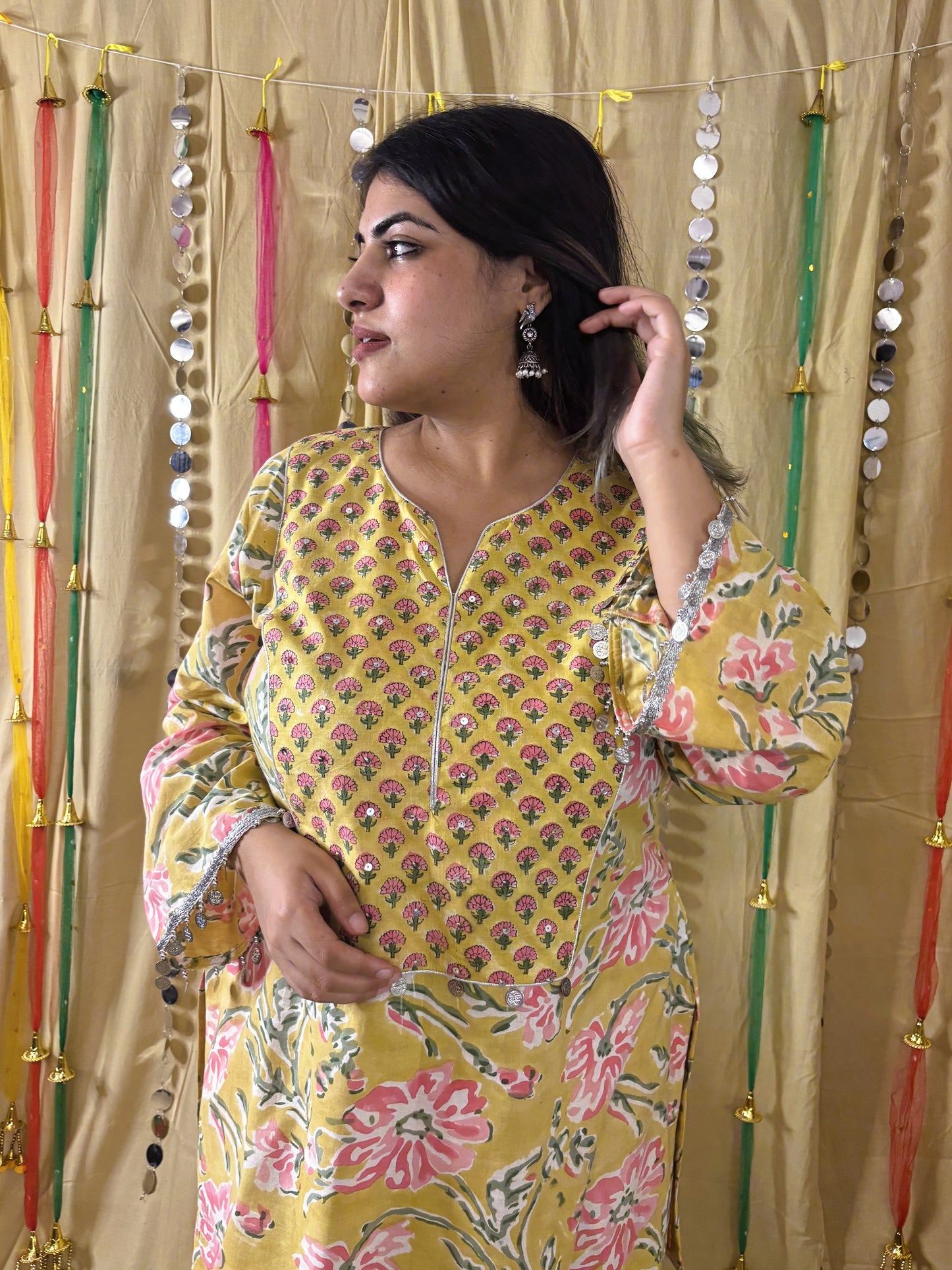 Feroza Hand Block Printed Short Kurti with Farshi Salwar