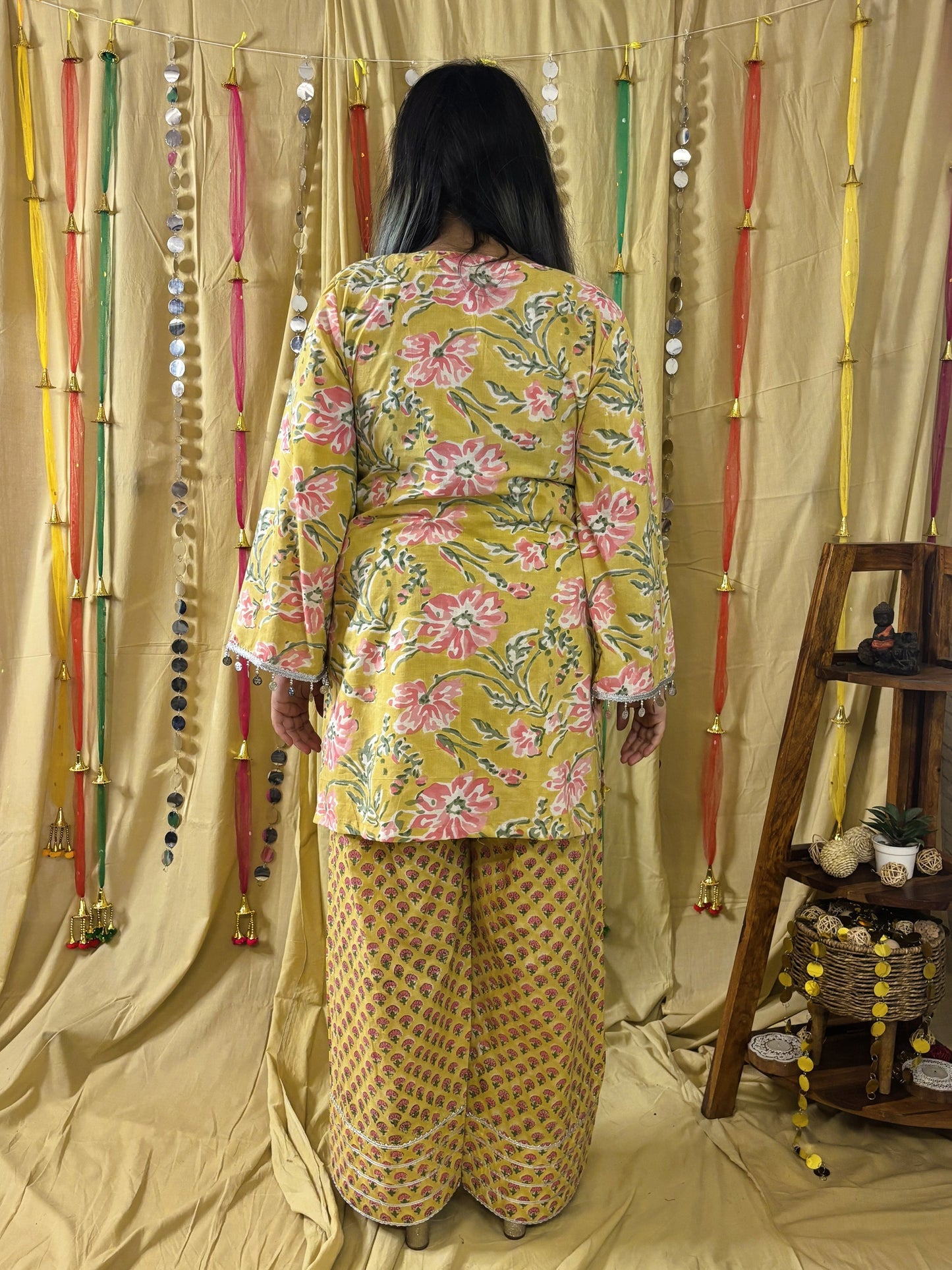 Feroza Hand Block Printed Short Kurti with Farshi Salwar