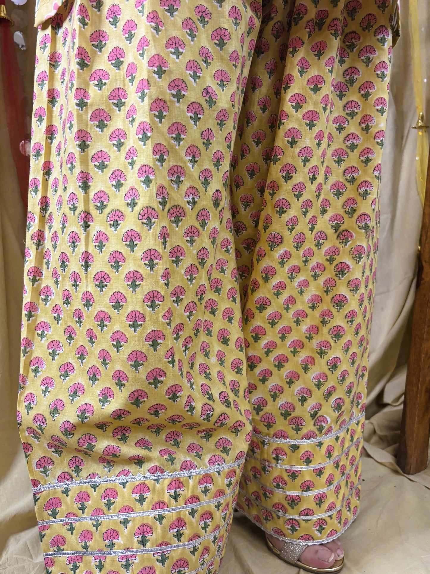 Feroza Hand Block Printed Short Kurti with Farshi Salwar