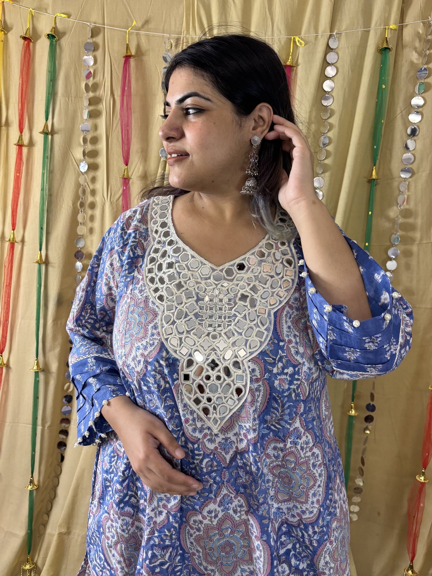 Falak Hand Block printed Choga Cut Short Kurti with Afghani Salwar