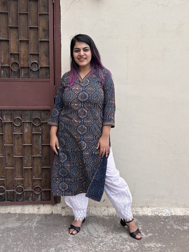 Jiera Ajrakh Kurta with V Neck