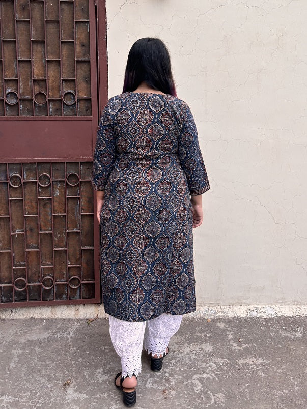 Jiera Ajrakh Kurta with V Neck