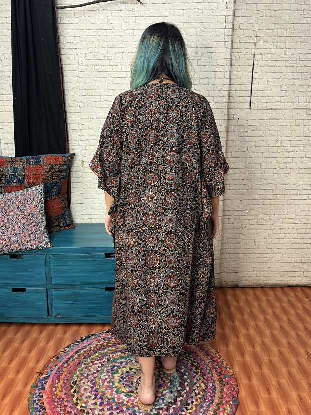 Black Ajrakh Hand Embroidered Patch Kaftan