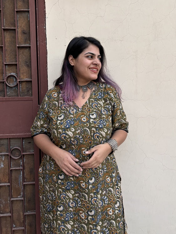 Green Kalamkari Hand Block Printed Kurta Coord Set