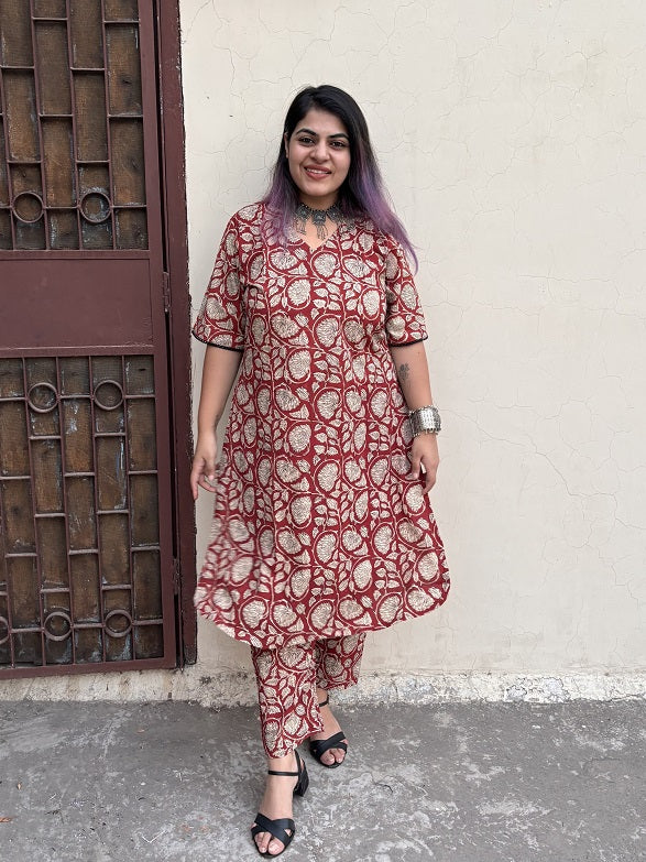 Red Bagru Hand Block Printed Kurta Coord Set
