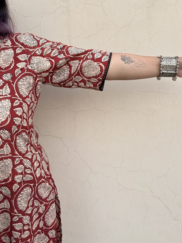 Red Bagru Hand Block Printed Kurta Coord Set