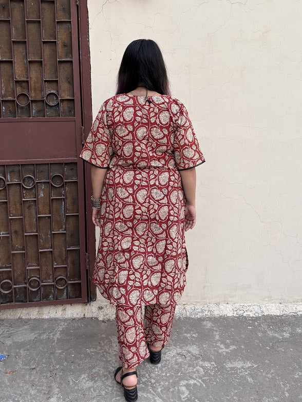 Red Bagru Hand Block Printed Kurta Coord Set